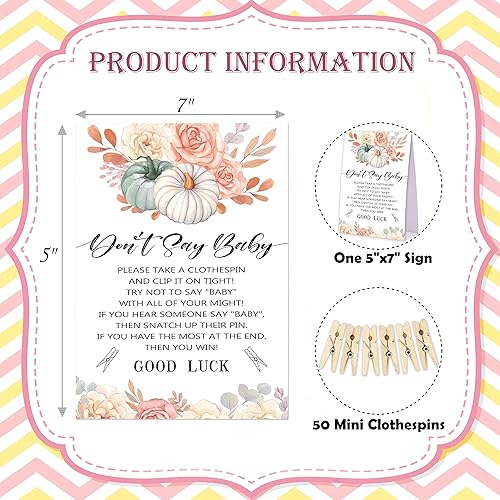 Miniatura 2 de Juego de pinzas para ropa de bebé, juego de calabaza para baby shower, un letrero de 5 x 7 pulgadas y 50 mini pinzas naturales para la ropa, género