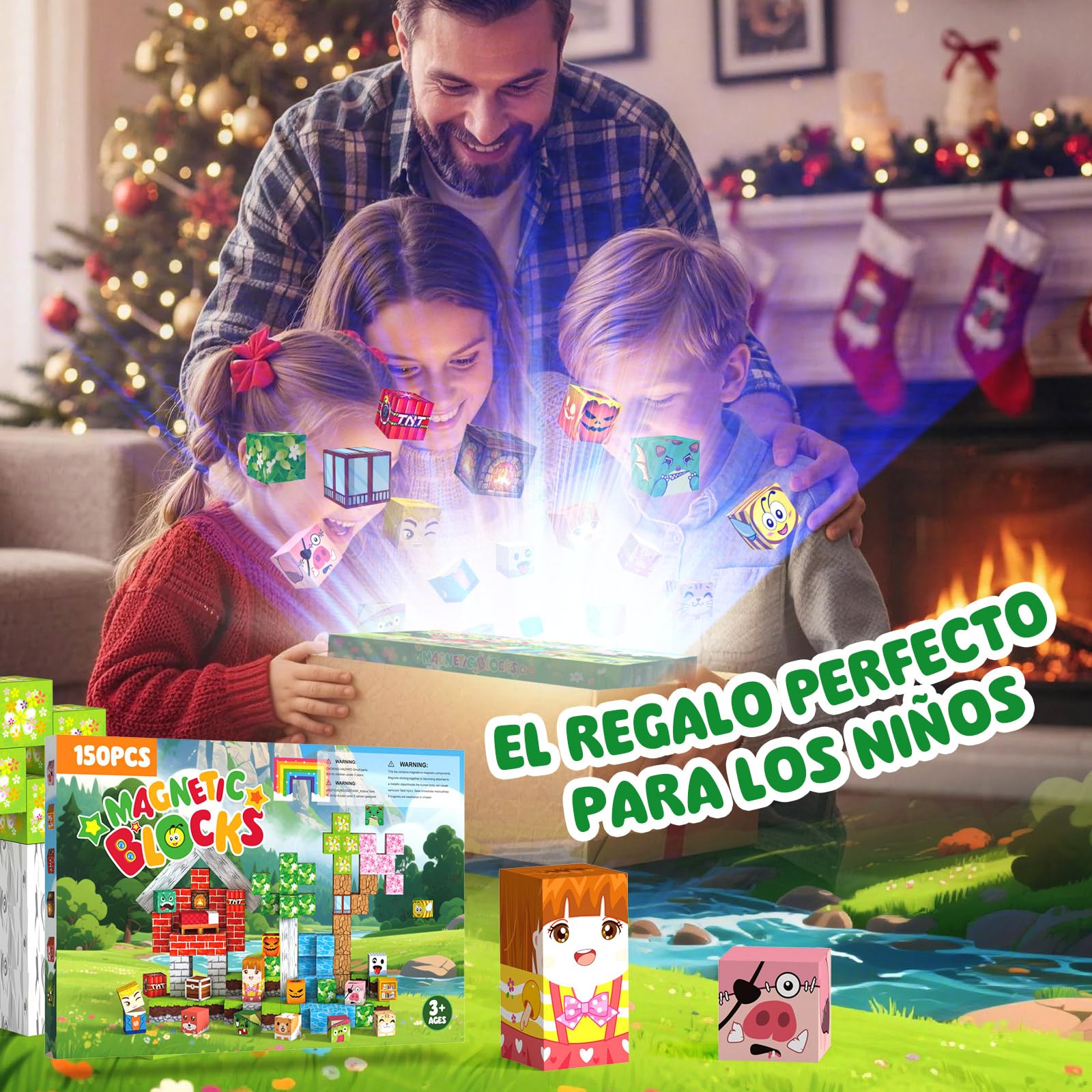 Bloques Magneticos Construccion Niños 150 Piezas 2CM 3+ Magneticas, Juego Magnetic Blocks Tiles Construcción, Juguetes Montessori para Niños 4 5 6 7 8 9 10 11 12 Regalos de Cumpleaños para Niñas