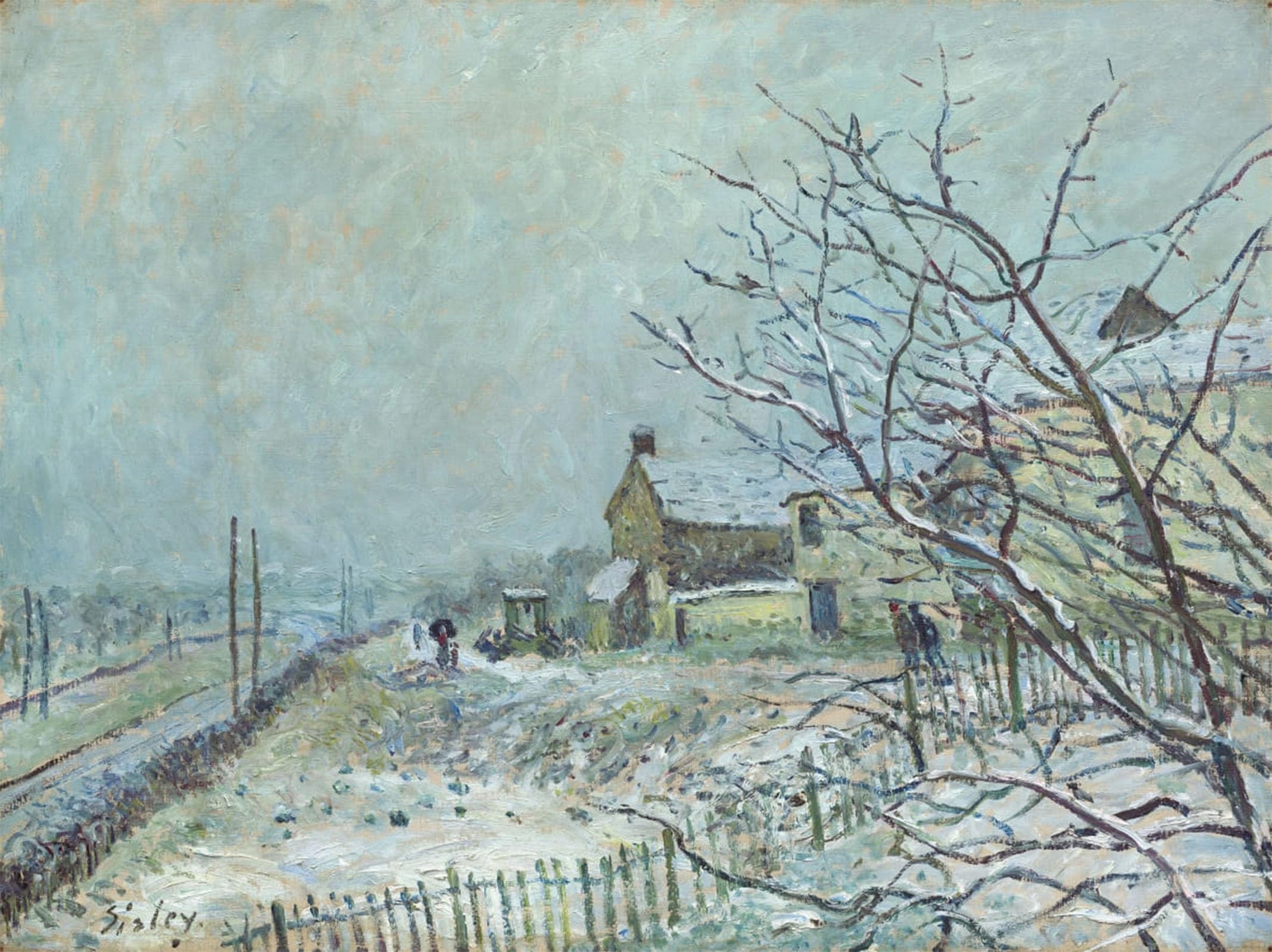 SERENDIPITP Vintage Wall Art Canvas Nordic Poster Canvas Print Picture First Snow At Veneux Nadon by Alfred Sisle Wall Art Poster for Home Decor 60x90cm