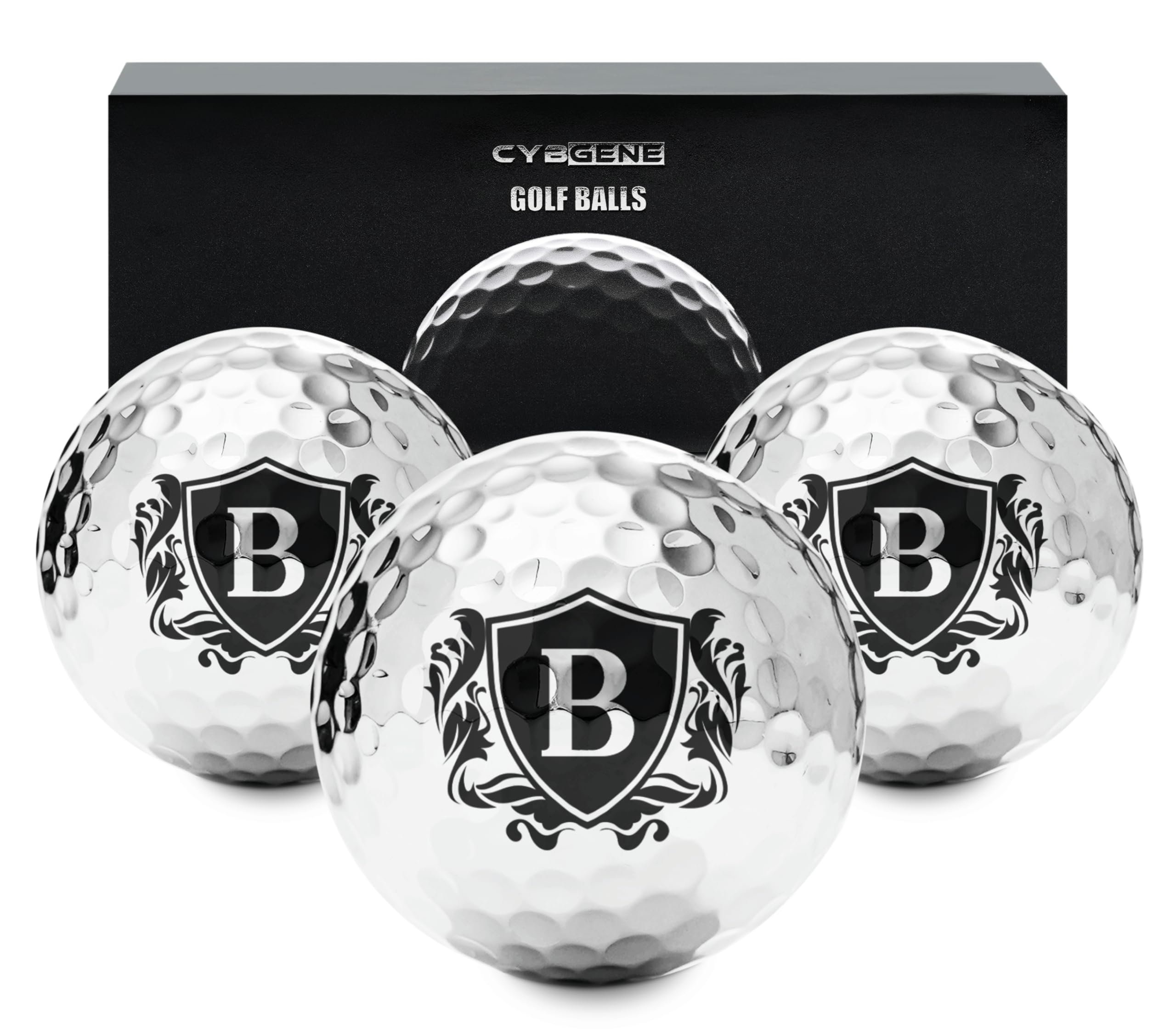 CybGene Personalised Golf Balls for Men, Unique Golf Gifts, Cool Accessories for Golfers, Golf Lovers, for Birthday and Christmas, Silver, B