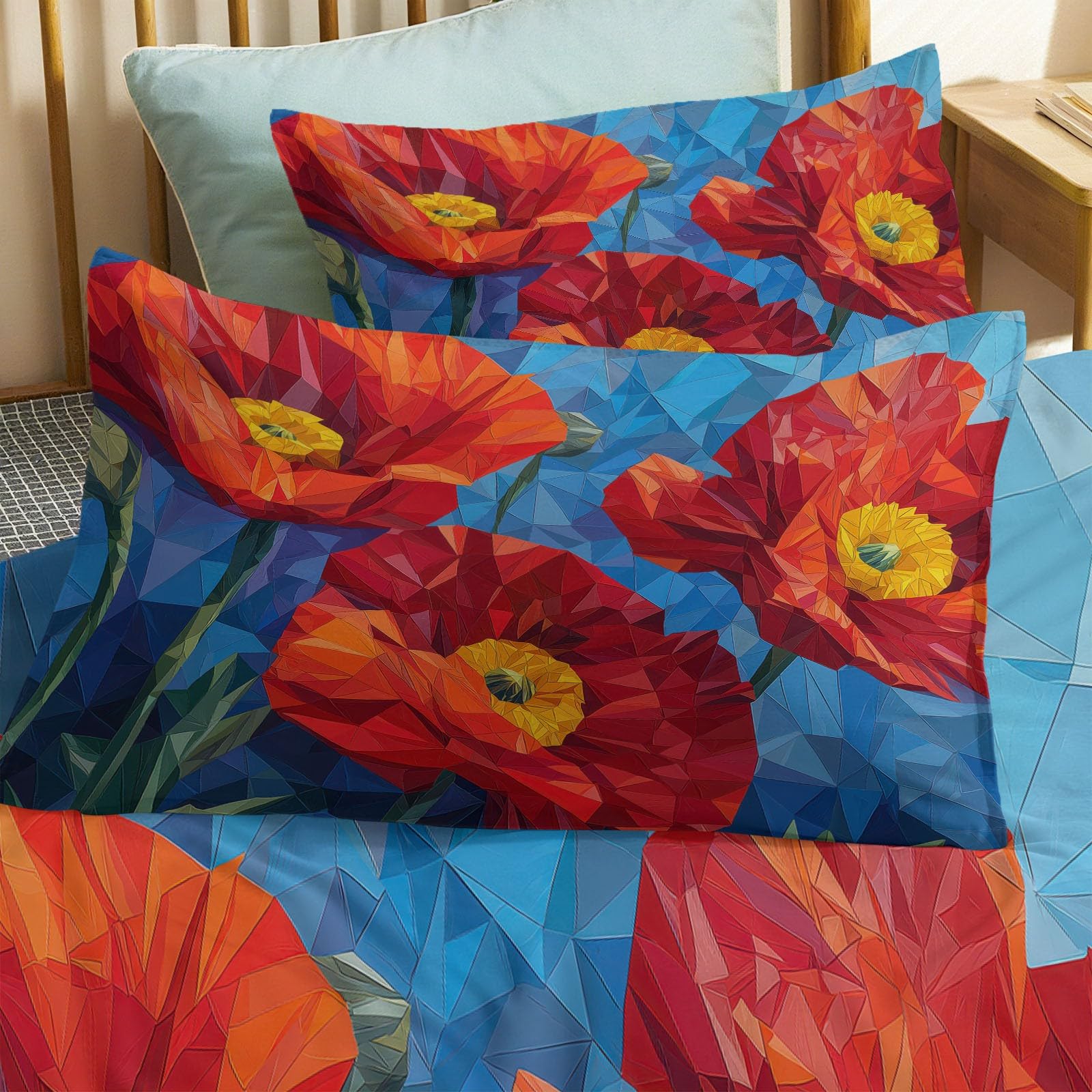 Poszewka na kołdrę z zamkiem błyskawicznym, 3-częściowy, dwustronna, z zamkiem błyskawicznym, geometryczna, 260 x 220 cm, niebieska