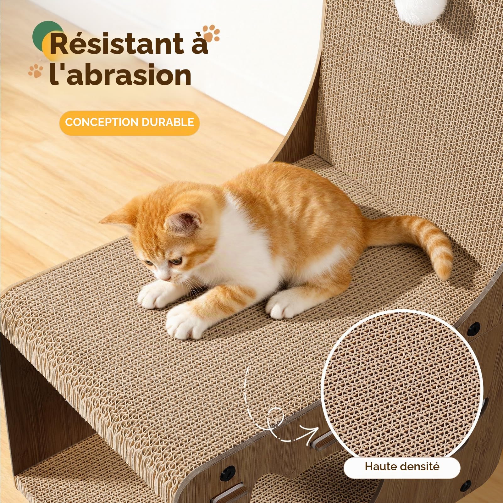 Gimars Grattoir Chat Carton en Forme de Chaise, Griffoirs pour Chats avec Balles et Tunnel Cachette, Protège-Meubles pour Chats d’Intérieur (Noyer)