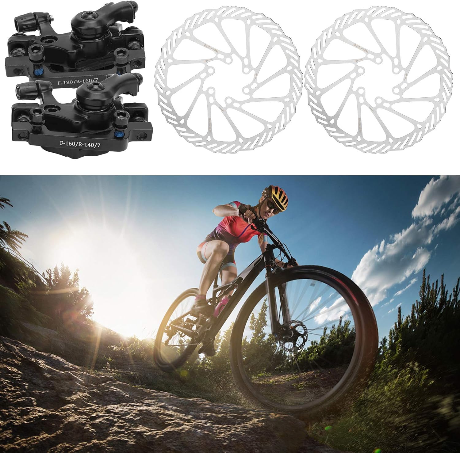Alvinlite Bike Disc Brake Kits, Bike Brake Levers Conversion Kit Mechanical Front and Rear Brake Caliper Rotor Sets for Mountain Bicycle Folding Bike