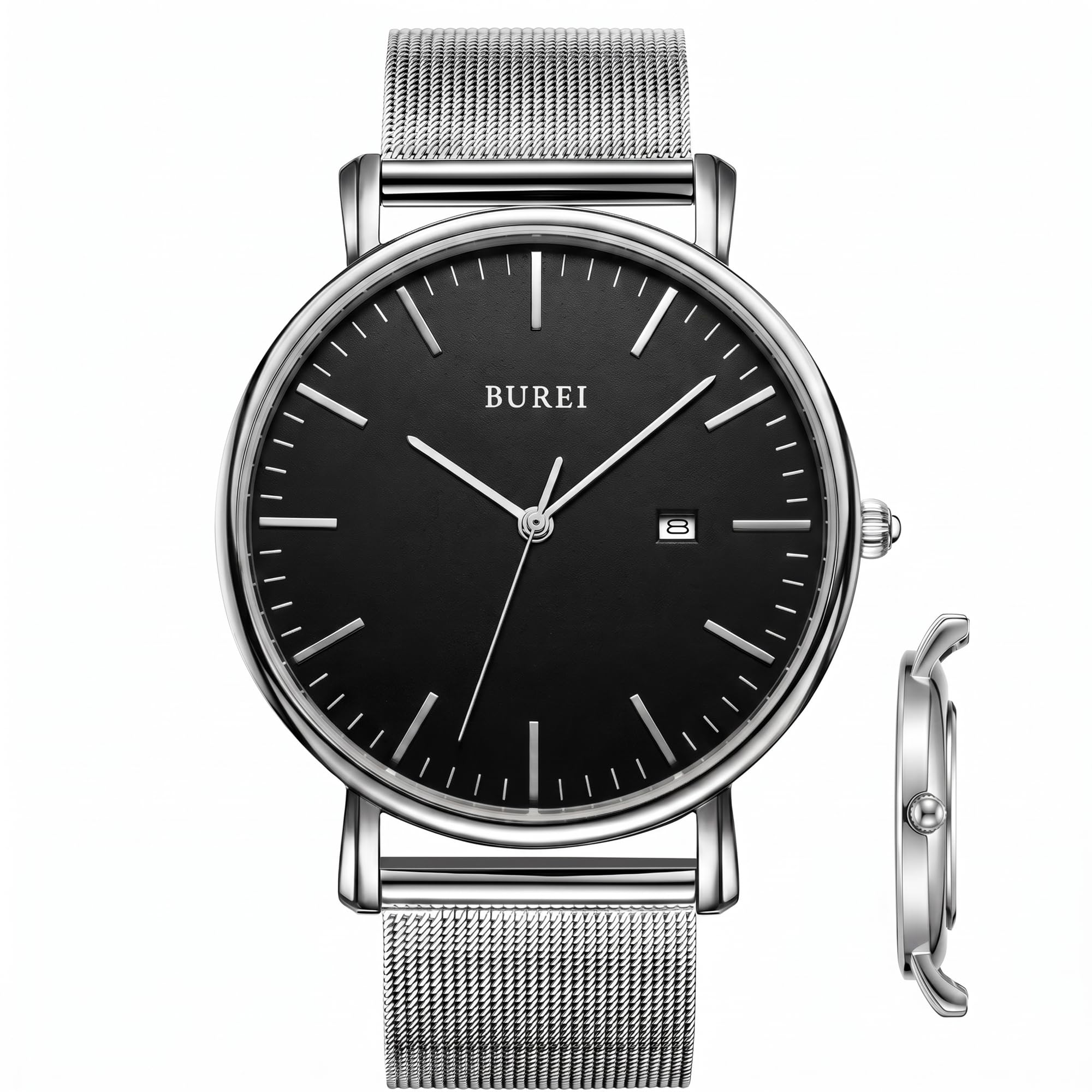 BUREI Herren Uhren Ultra Dünne Minimalistische Quarzuhr mit Datumsanzeige für Damen und Herren Classic Design