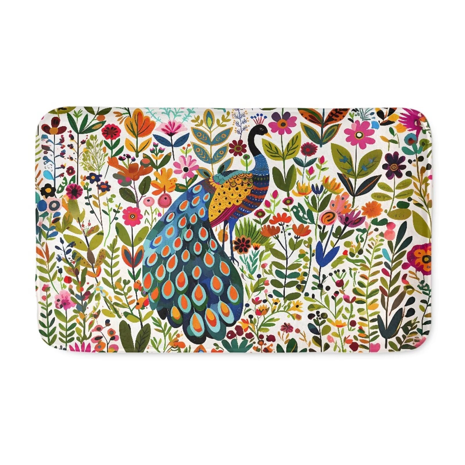 Floral Peacock Bathroom Rug Mat, Soft Bath Rugs, Non-Slip Bath Carpet, Indoor Mat, Bath Mats for Bathroom Floor, Tub and Shower