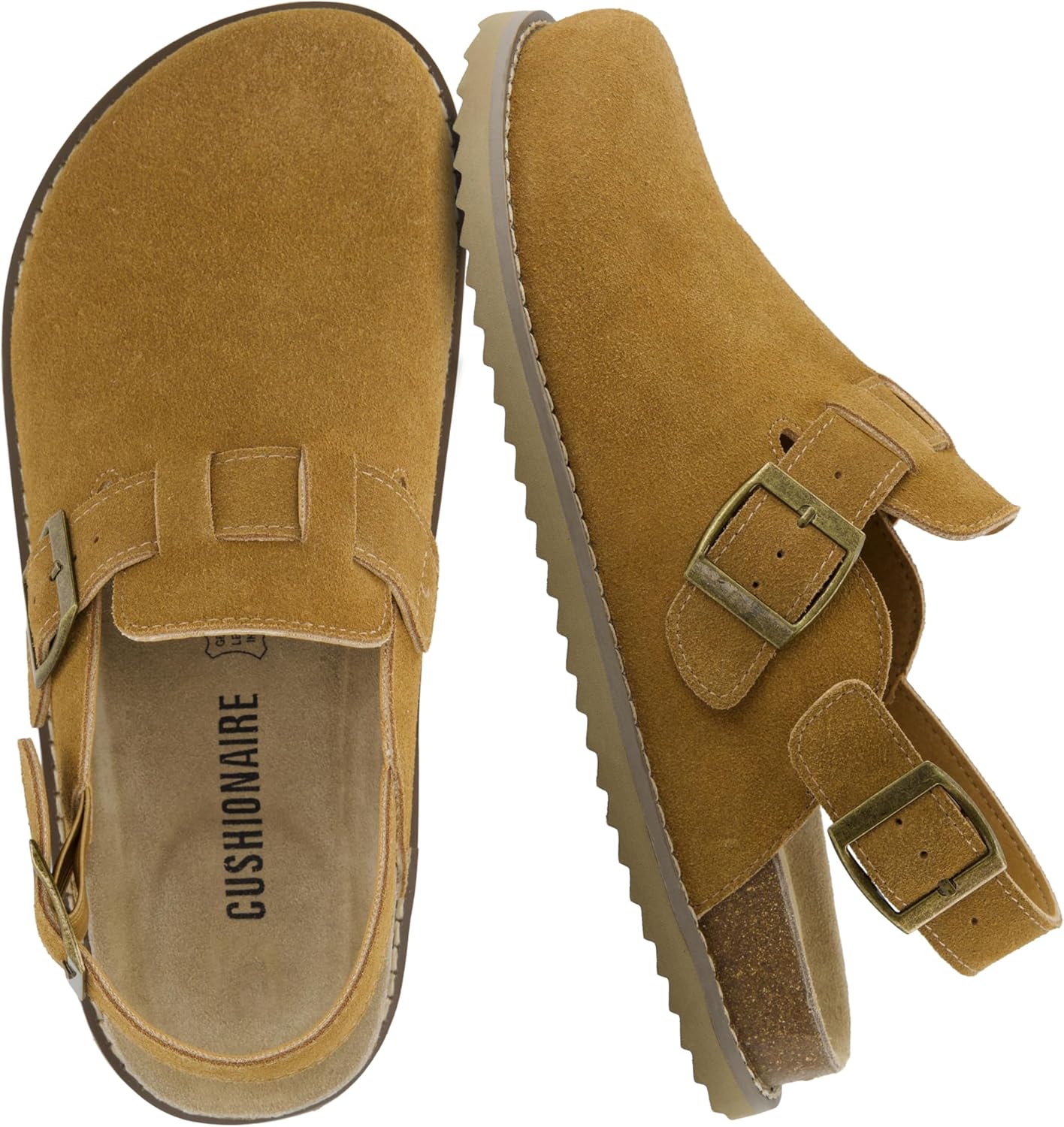 CUSHIONAIRE Brooklyn Suede Womens Slides– Comfortable Clog Mules with Adjustable Buckles – Summer Shoes for Women