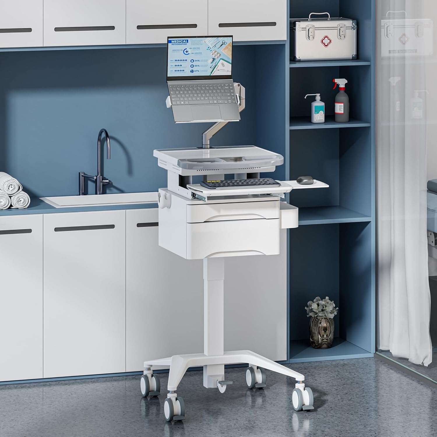 Mount-It! Medical Cart with Storage and Laptop Mount