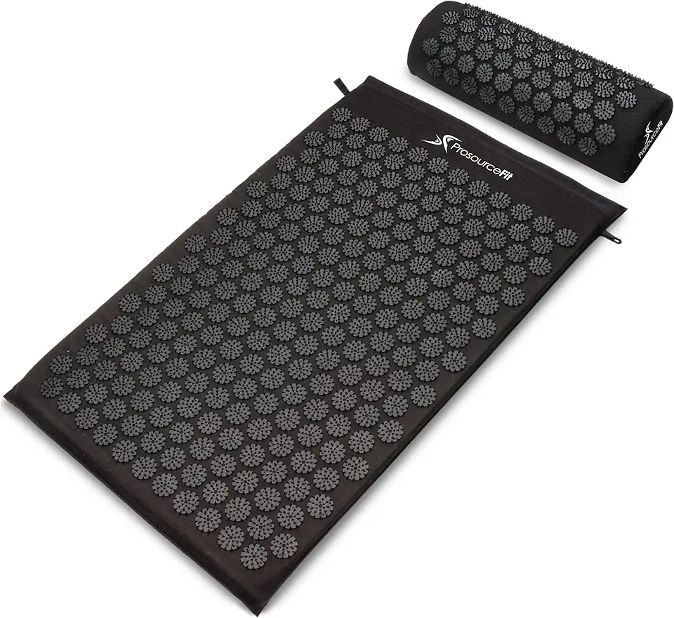 ProsourceFit Acupressure Mat and Pillow Set for Back/Neck Pain Relief and Muscle Relaxation, Large - Black/Black