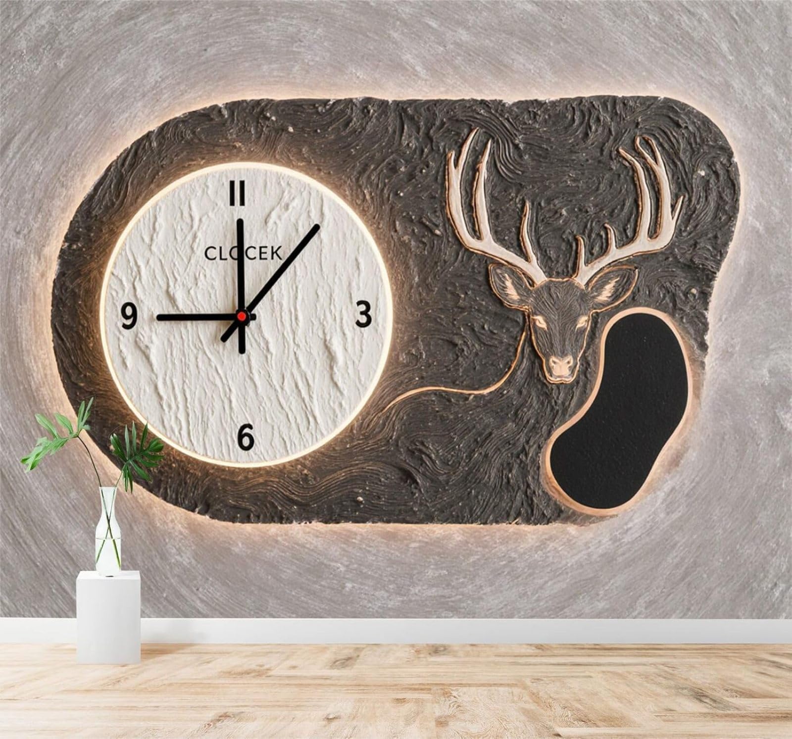 Tzxztt 150Cm×105Cm(B×H) Abstract Deer Clock Texture Minimalist Art Style Modern 3D Wallpaper Premium Textured Silk Neutral Tones Material Ideal For Living Room Bedroom-150Cm×105Cm