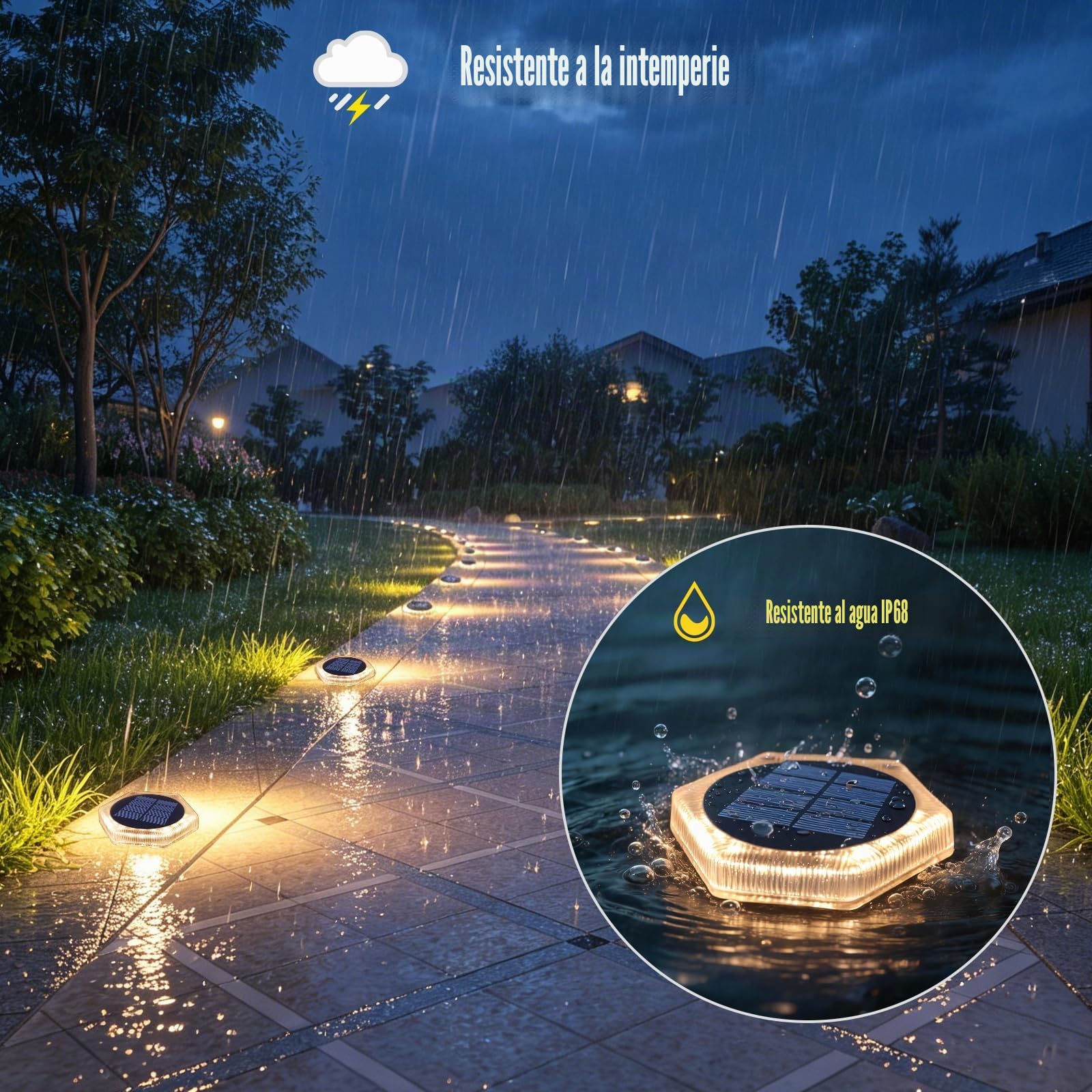 YiLaie Luces Solares Crepusculares Exterior Jardín 20 LED, 10cm Baliza Solar Suelo Hexagonal Adhesiva Iluminación 360°, IP68 Impermeable para Camino, Parking, Escalera, Acera, Blanco Cálido (6 Pack)