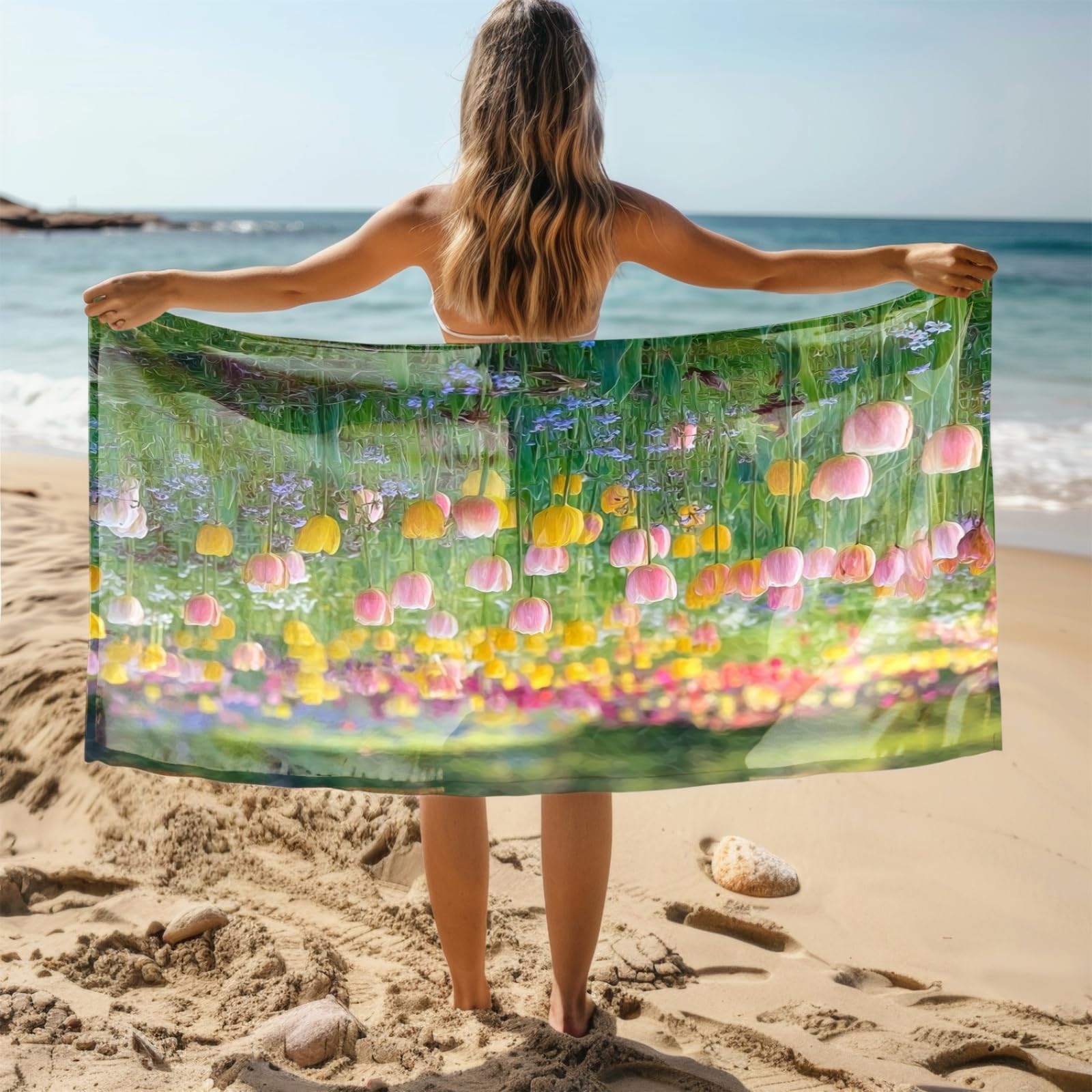 Genérico Toalla Playa Grande Rosa Flor Verde Microfibra Secado Rápido Oversize Toalla Sin Arena Súper Ligera Piscina Camping Picnic Yoga Gimnasio Y Deportes Viaje
