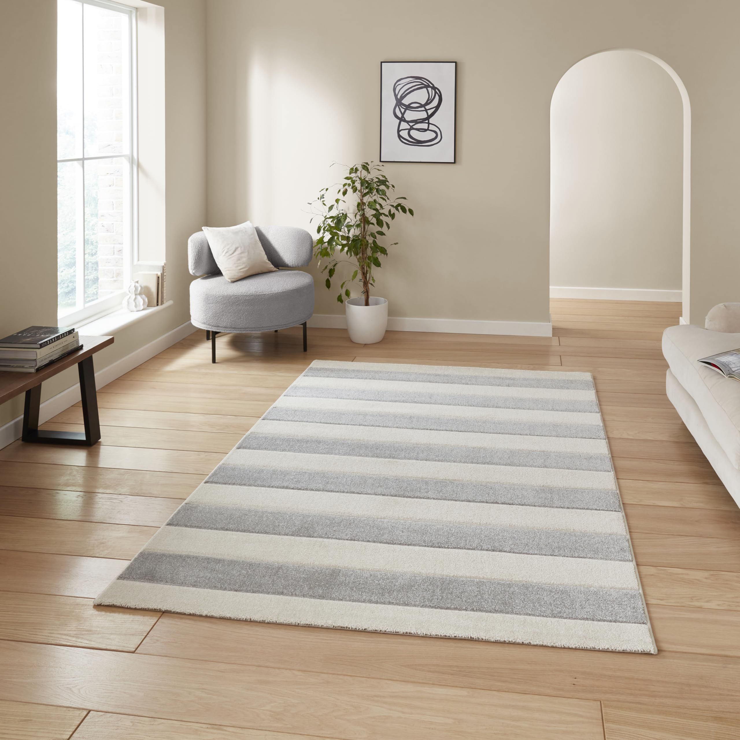 Think Rugs Catherine Lansfield Cove Stripe Modern Linear Rug, Grey