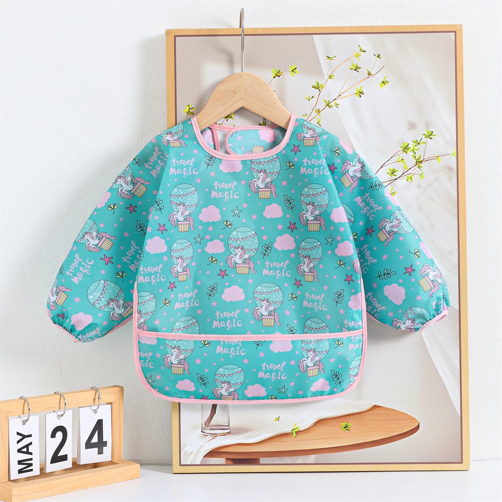 QinGuang 5pcs Long Sleeve Baby Bibs Painting Apron Slightly Waterproof Feeding Bibs for 6-30 Months, 5pcs Set B, infant, toddler - Image 2