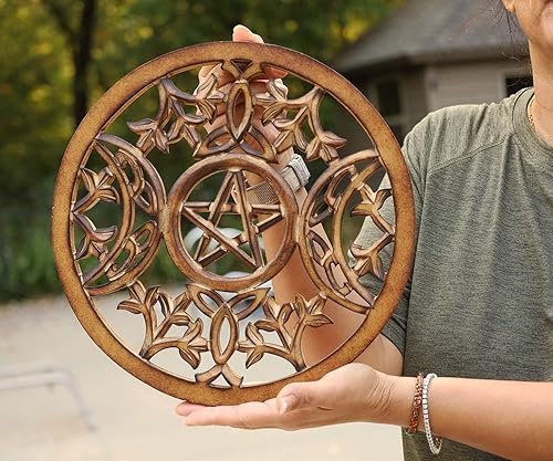 Miniatura 1 de DharmaObjects Decoración de pared hecha a mano con triple luna pagana y Wiccana (turquesa)