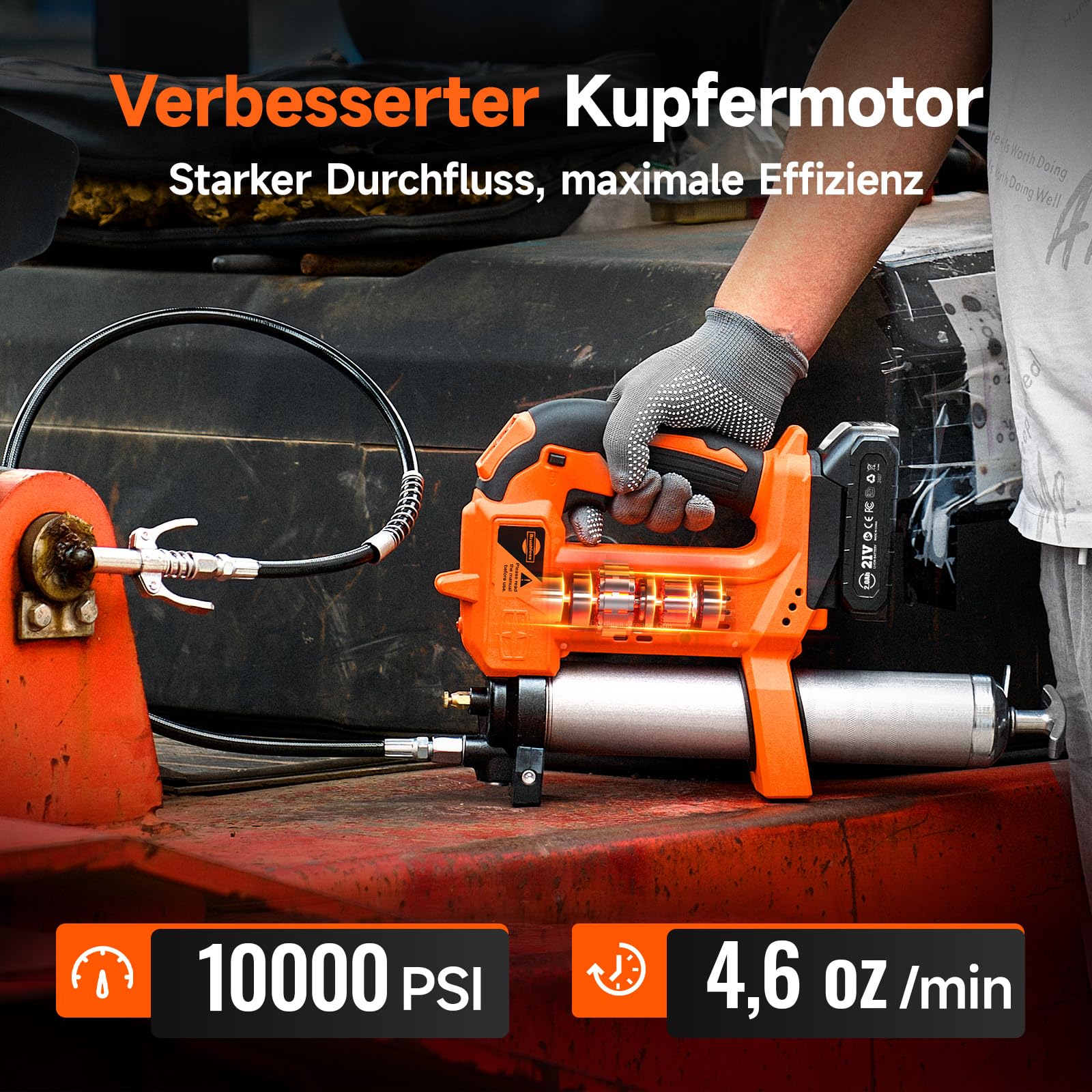 TaskStar Akku Fettpresse 10000 PSI, Automatische Fettmengenregulierung