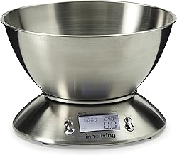 Innoliving Bilancia Elettronica Digitale da Cucina INN-127 con Grande Ciotola da 2L in Acciaio Inox, Display LCD Retroilluminato, 5kg x 1g, Funzioni Timer e Termometro Temperatura