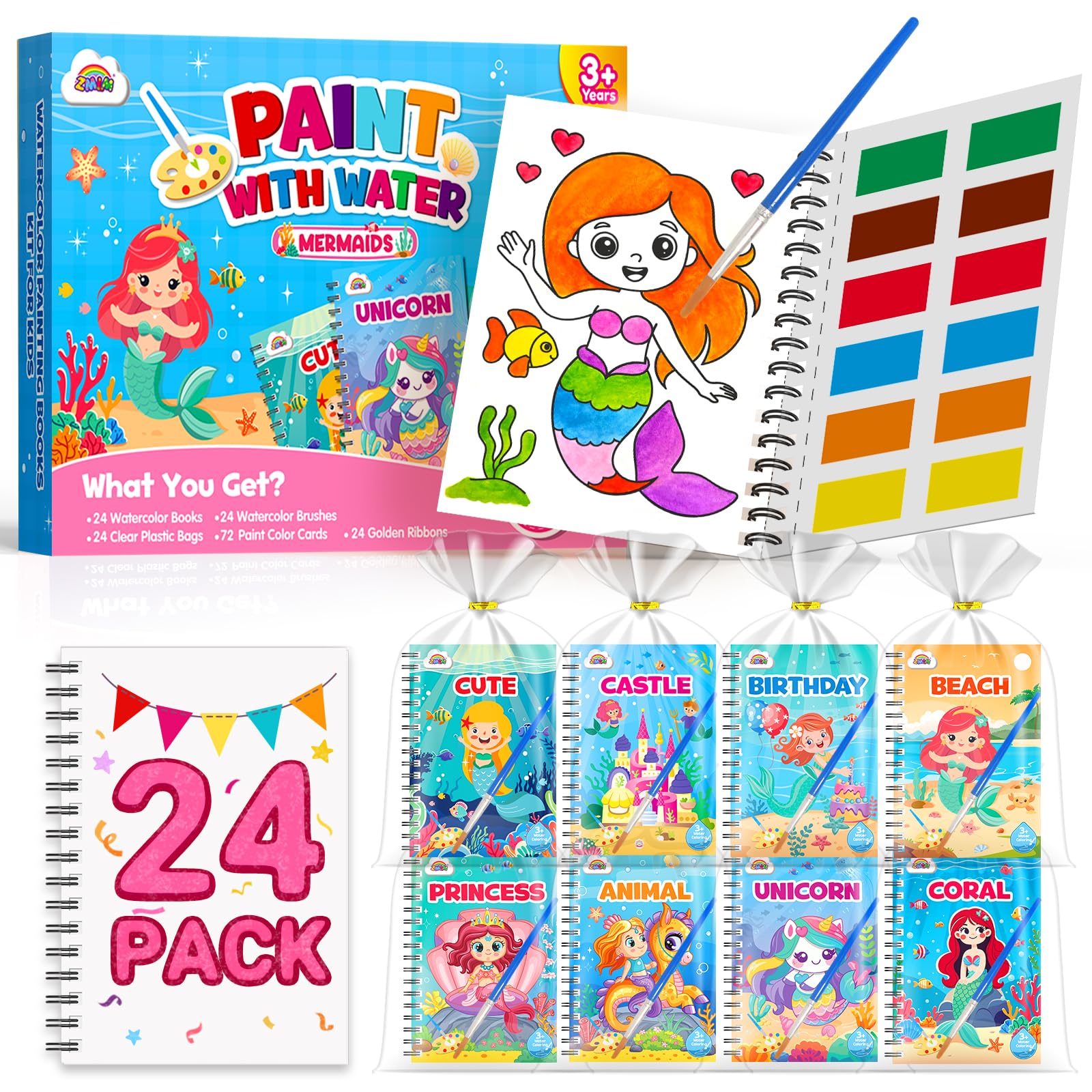 ZMLM 24 Pack Mermaid Coloring Books - Birthday Party Favors for Kids 4-8
