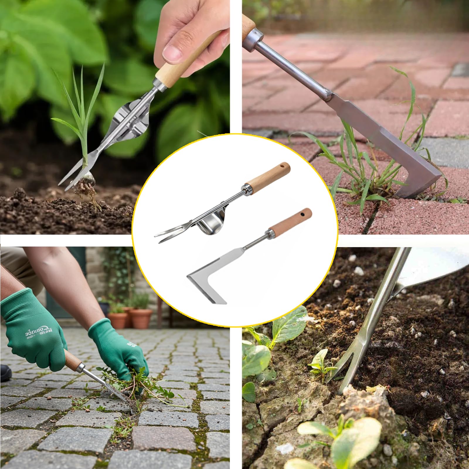 2 sztuki skrobaczek do fug, 32 cm i 31 cm, ze stali nierdzewnej, z drewnianym uchwytem, do usuwania mchu i innych ze szczelin ściennych i podłogowych, 2 sztuki