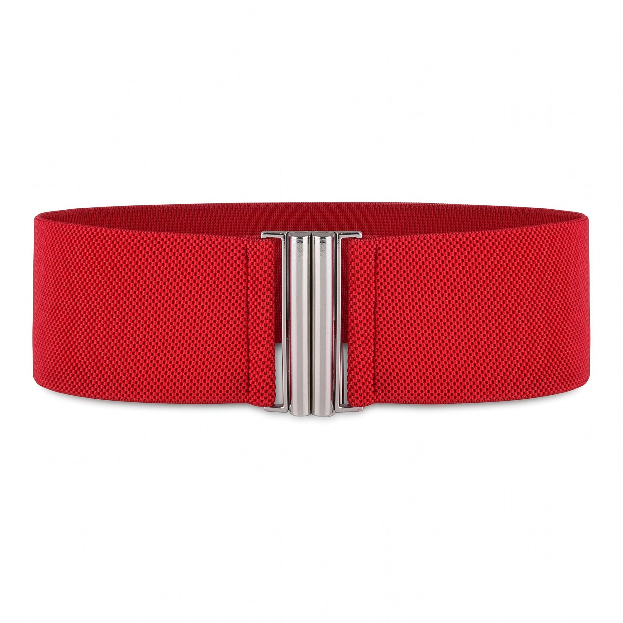 BlackButterfly Wide Elastic Waist Cinch Stretch Waistband Retro Vertical Clasp Buckle Belt (Red, XXL)