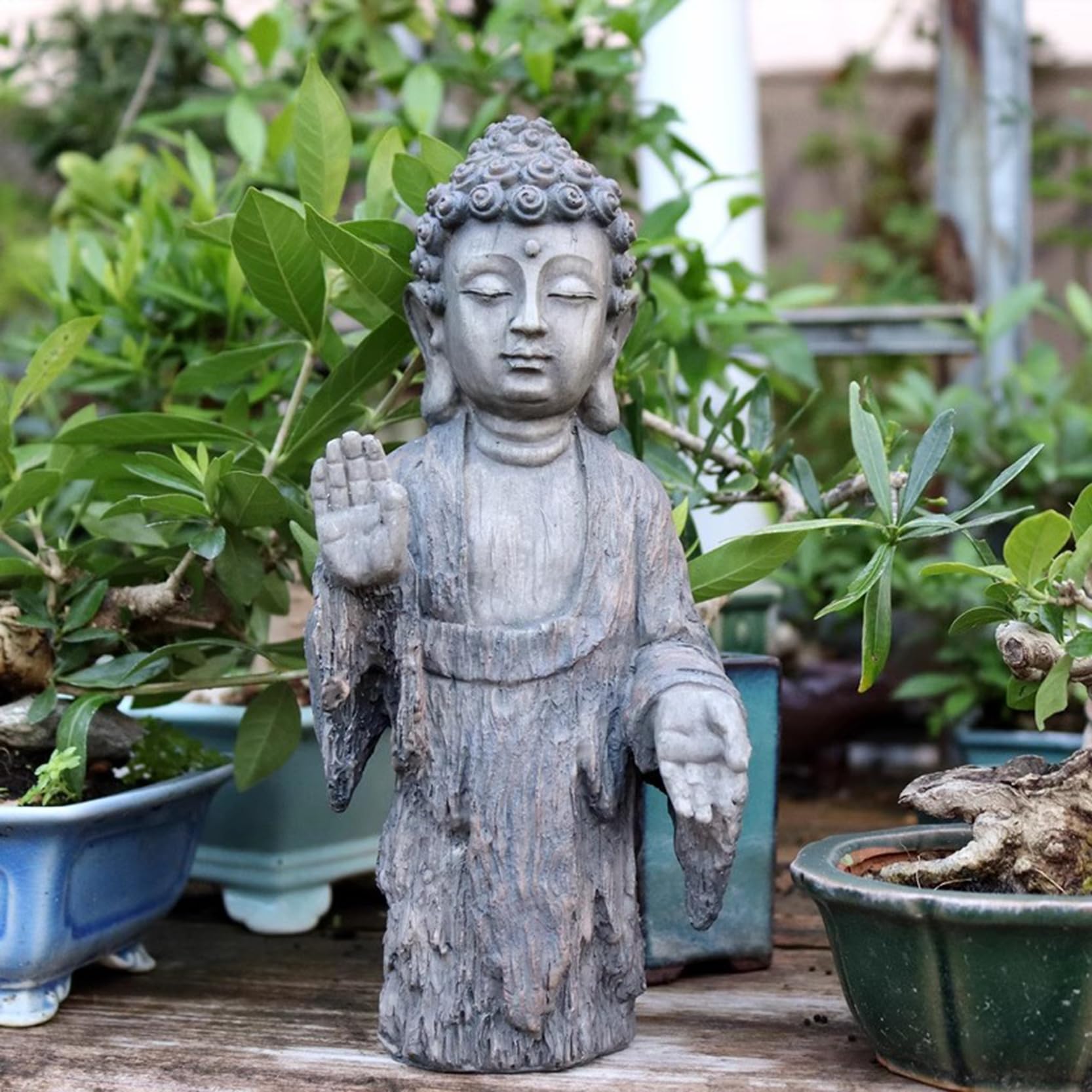 Statua di Buddha da Giardino, Scultura Zen, Decorazione per Interni ed Esterni, Statua di Buddha in Resina retrò (L) 12 x (A) 24 cm, per casa, Patio, Cortile, laghetto.,A