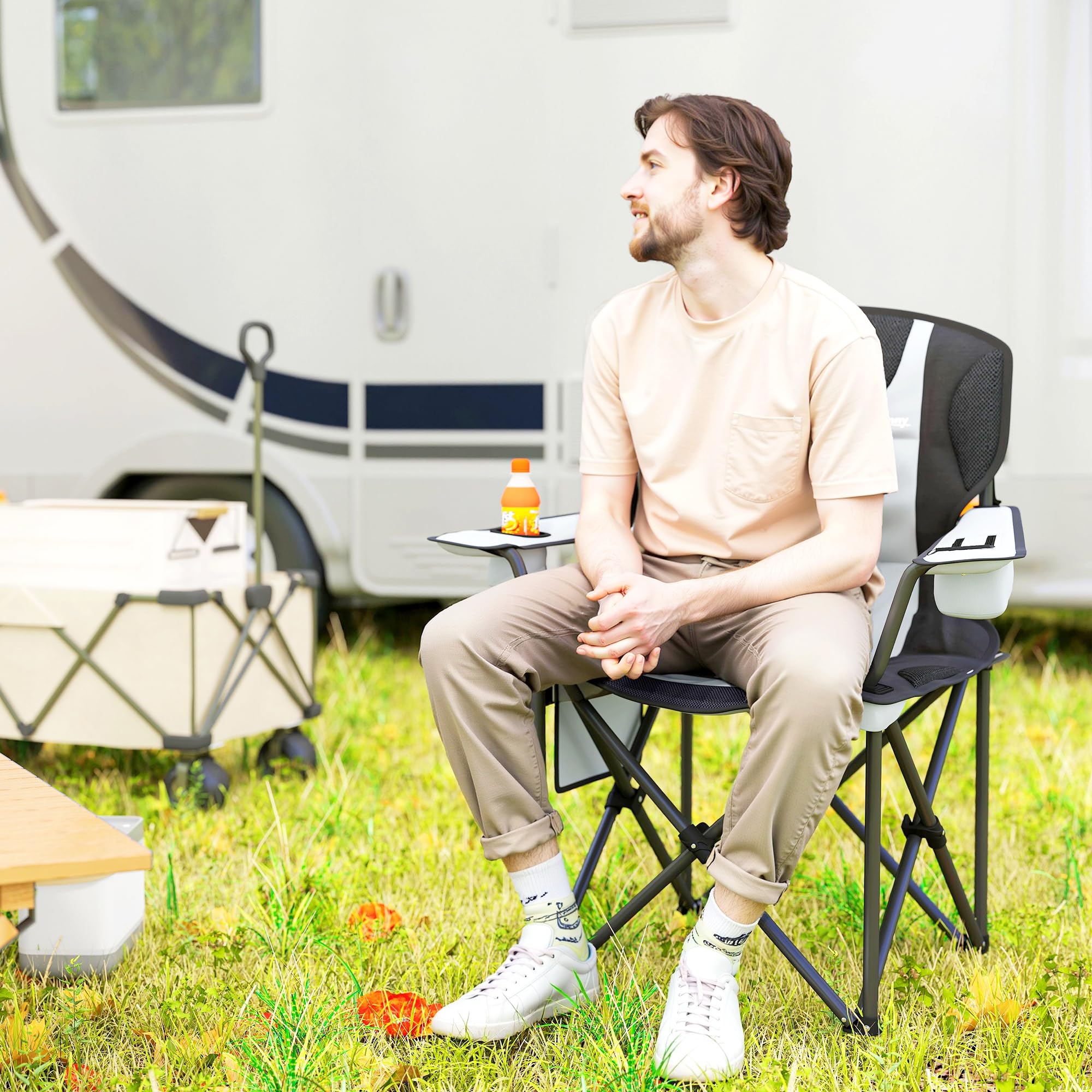 Outsunny Chaise Pliante Camping Chaise de Pêche Rembourrée
