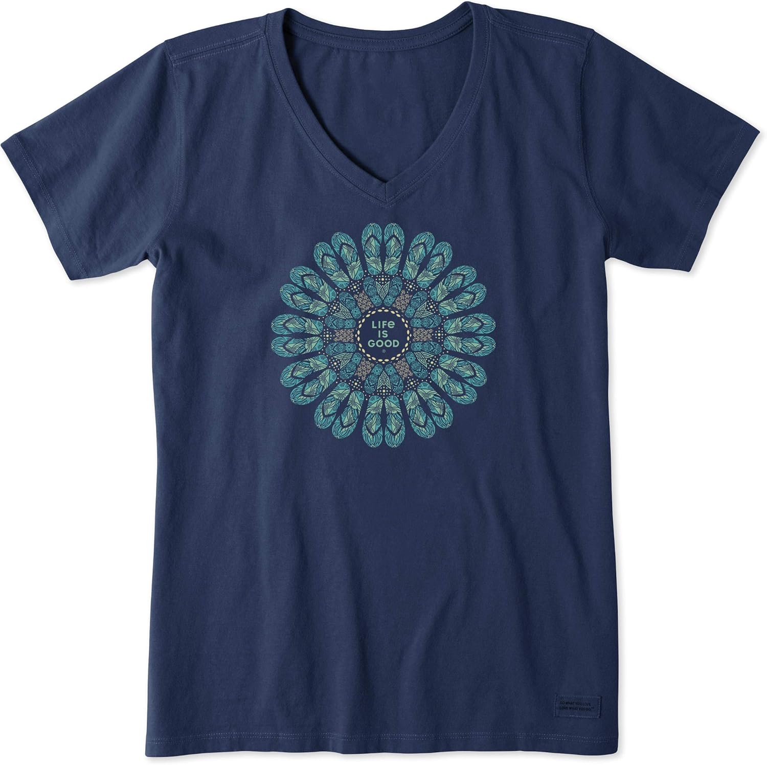 Life is Good. Womens Crusher Vee Flip Flop Mandala, Darkest Blue