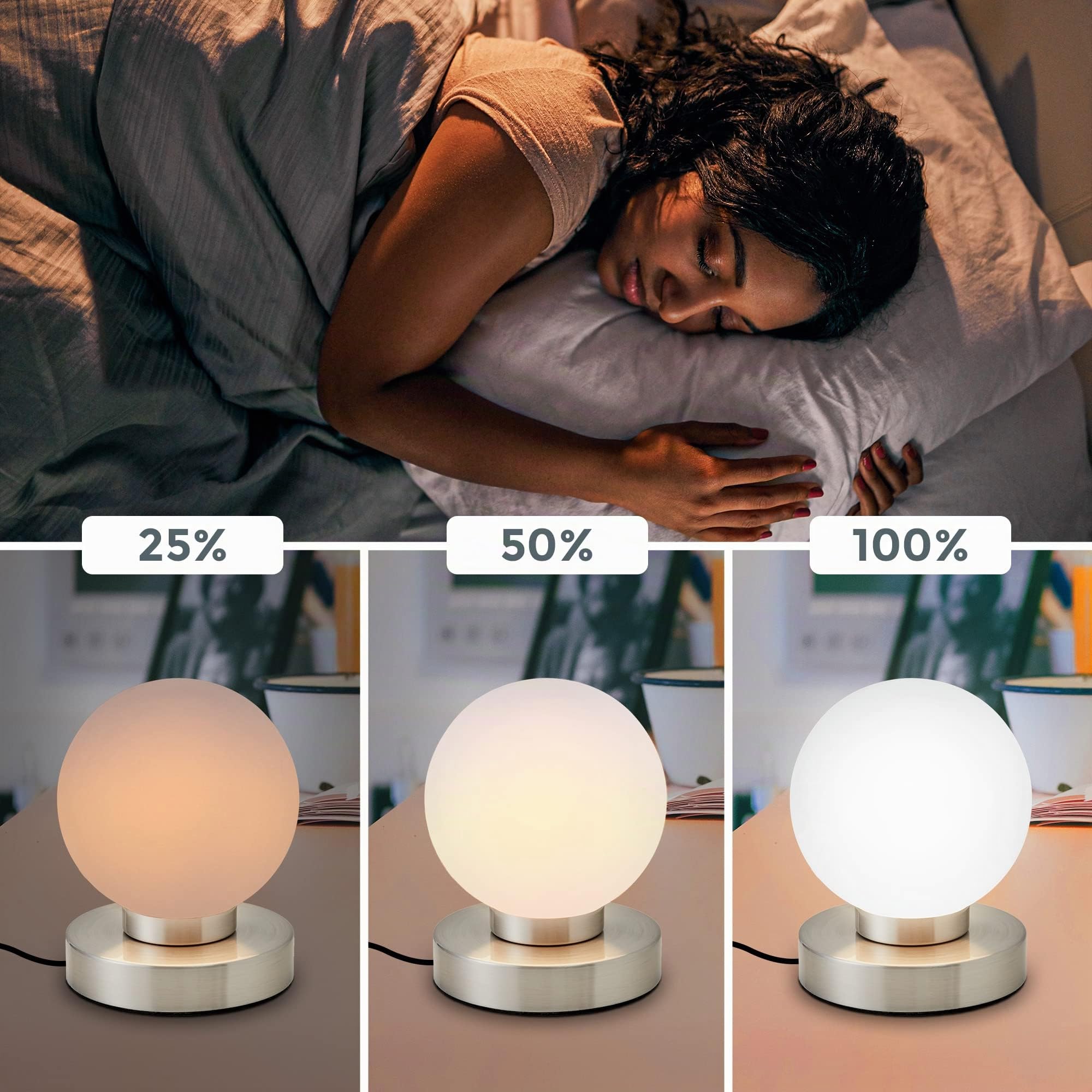 B.K.Licht lampe de chevet tactile 3 intensités, lampe de table avec fonction Touch, lumière de lecture, éclairage chambre, chambre enfant bébé, 3 niveaux de luminosité, Métal