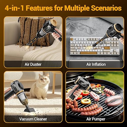 Miniatura 5 de Aspiradora portátil para automóvil, inalámbrica, mini aspiradora de mano, recargable con pantalla LCD y múltiples boquillas, limpiadores de mano de