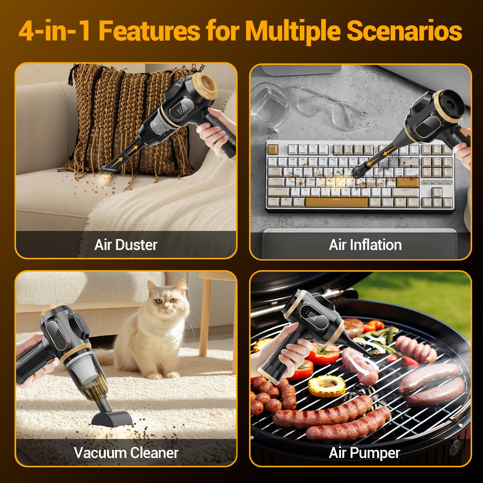 Scstartx Portable Car Vacuum Cordless Mini Handheld Vacuums Cleaner Rechargeable with LCD Display and Multi-Nozzles High Power Hand — view 5