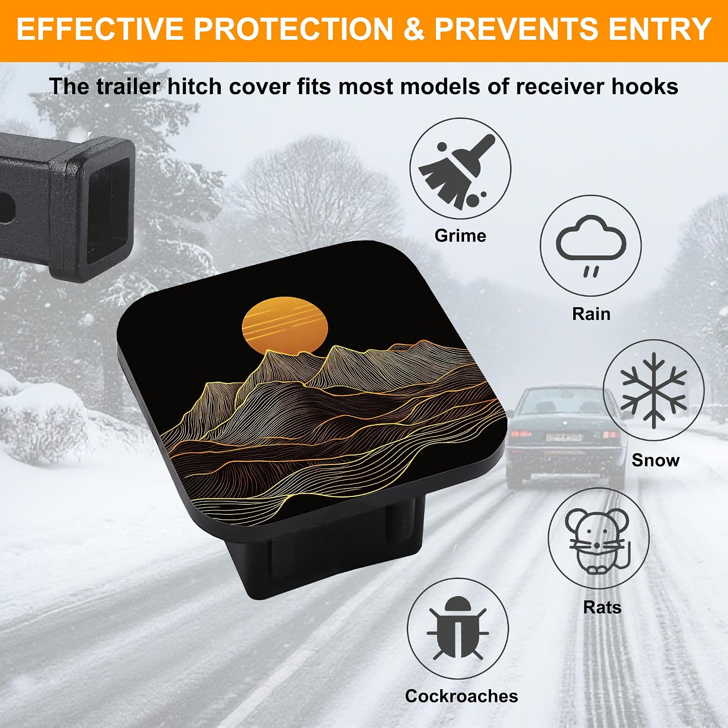 Abstract Golden Line Mountain Hitch Receiver Cover 2",Towing Hitch Plug for Men Women,Rubber Protection Accessory Trailer Hitch Cover Fits Most Car