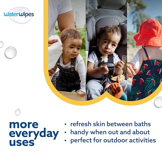 WaterWipes Sensitive+ Bathing Wipes, 3-In-1 Cleans, Cares, Protects, 99.9% Water, Unscented & Hypoallergenic, 16 Count (1 Pack)