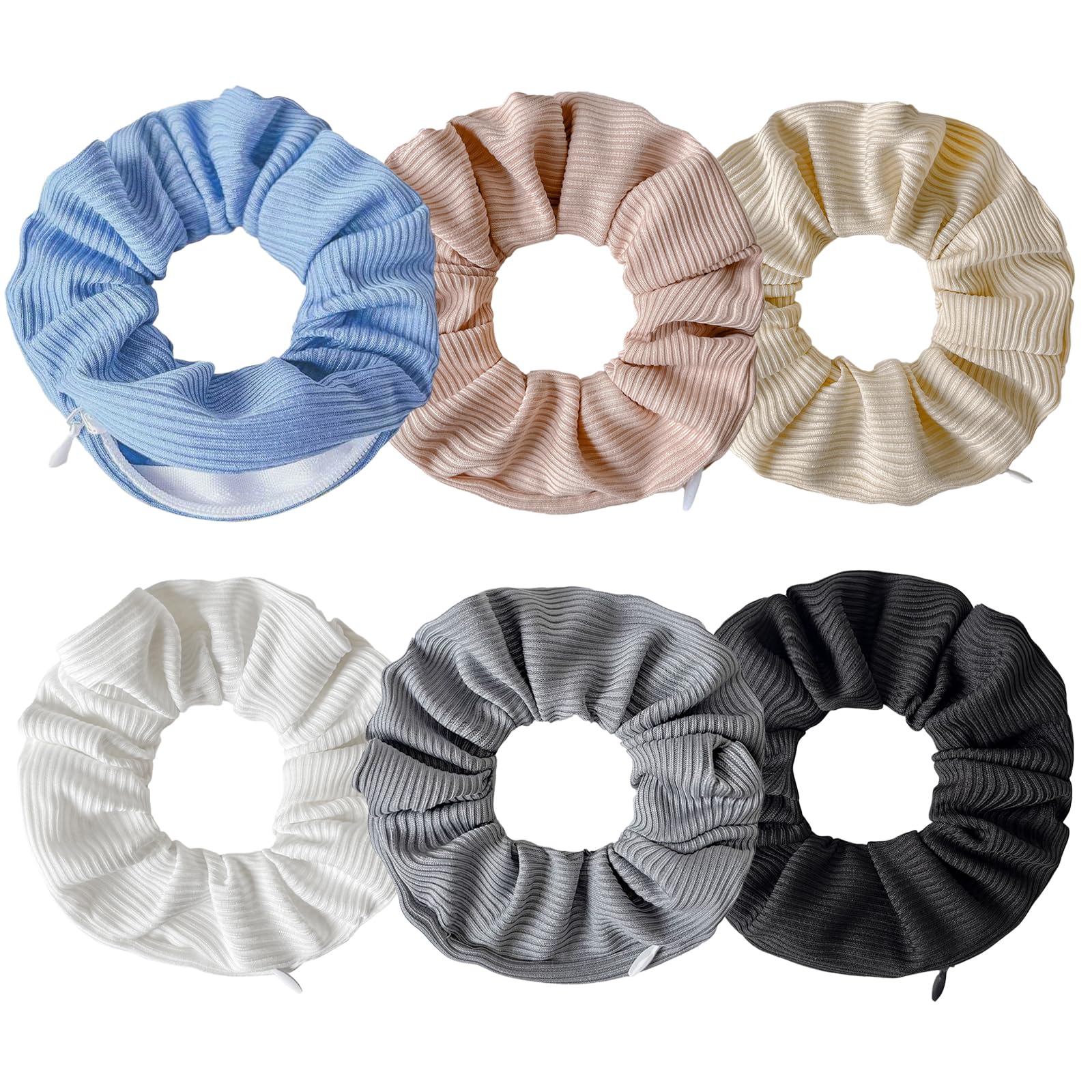 6PCS Scrunchie with Zipper Pocket, Large Capacity Stash Scrunchies for Girls Hidden Pocket Hair Scrunchies for Women