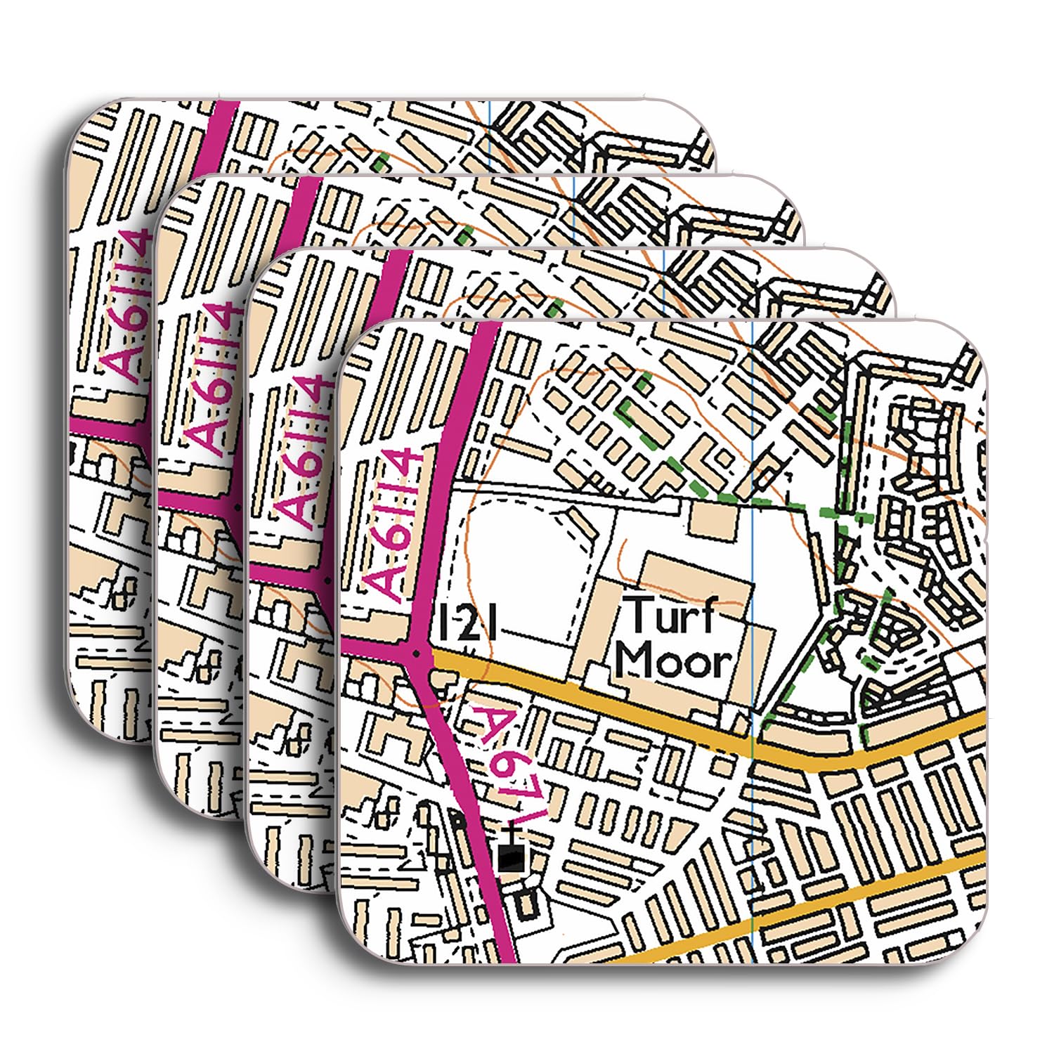 Burnley Stadium Map Coaster Set, Turf Moor Map Set of 4 Coasters, Coaster Gift Set for Burnley Supporter