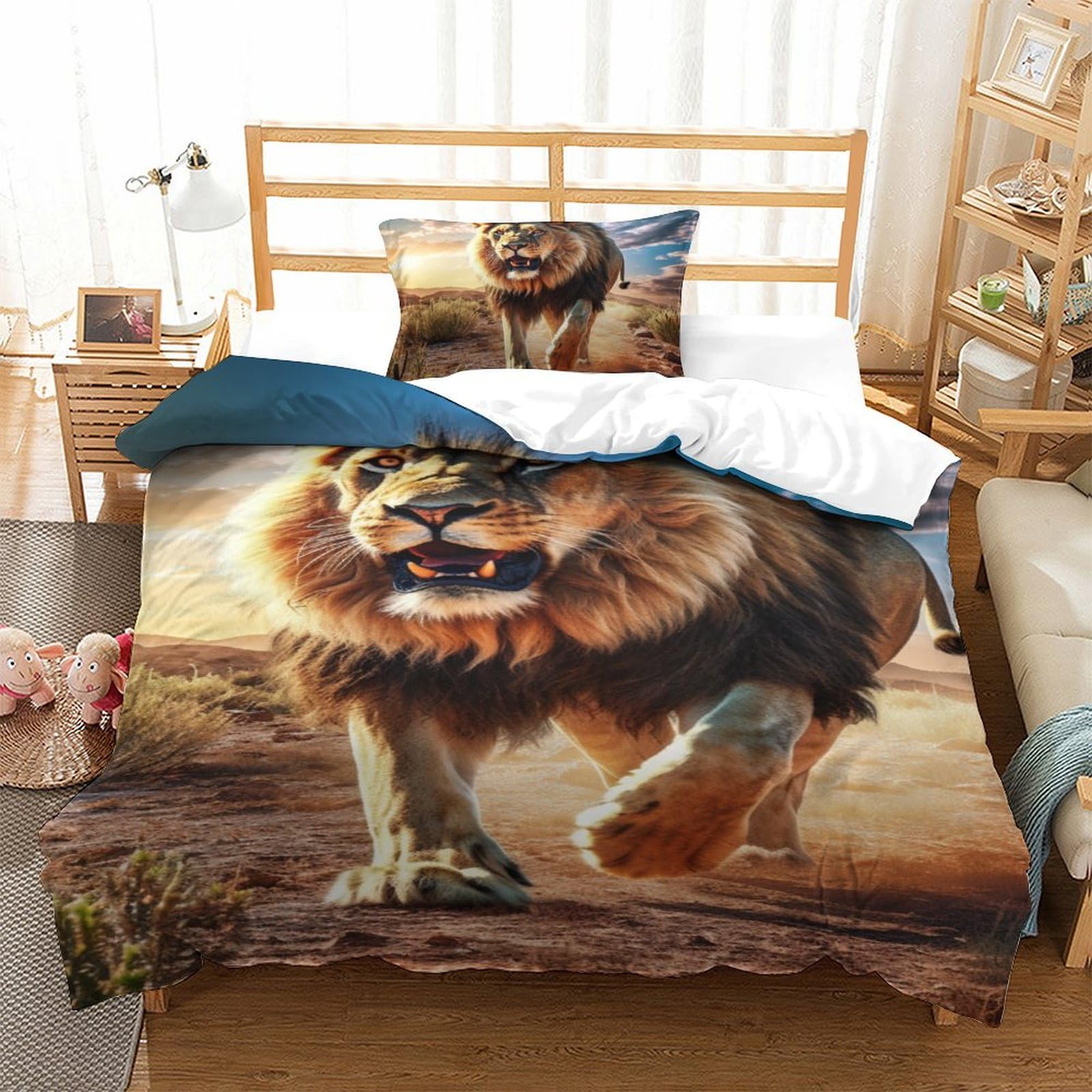 Housse de couette Lion 135x200 cm avec 2 taies d'oreiller zippée