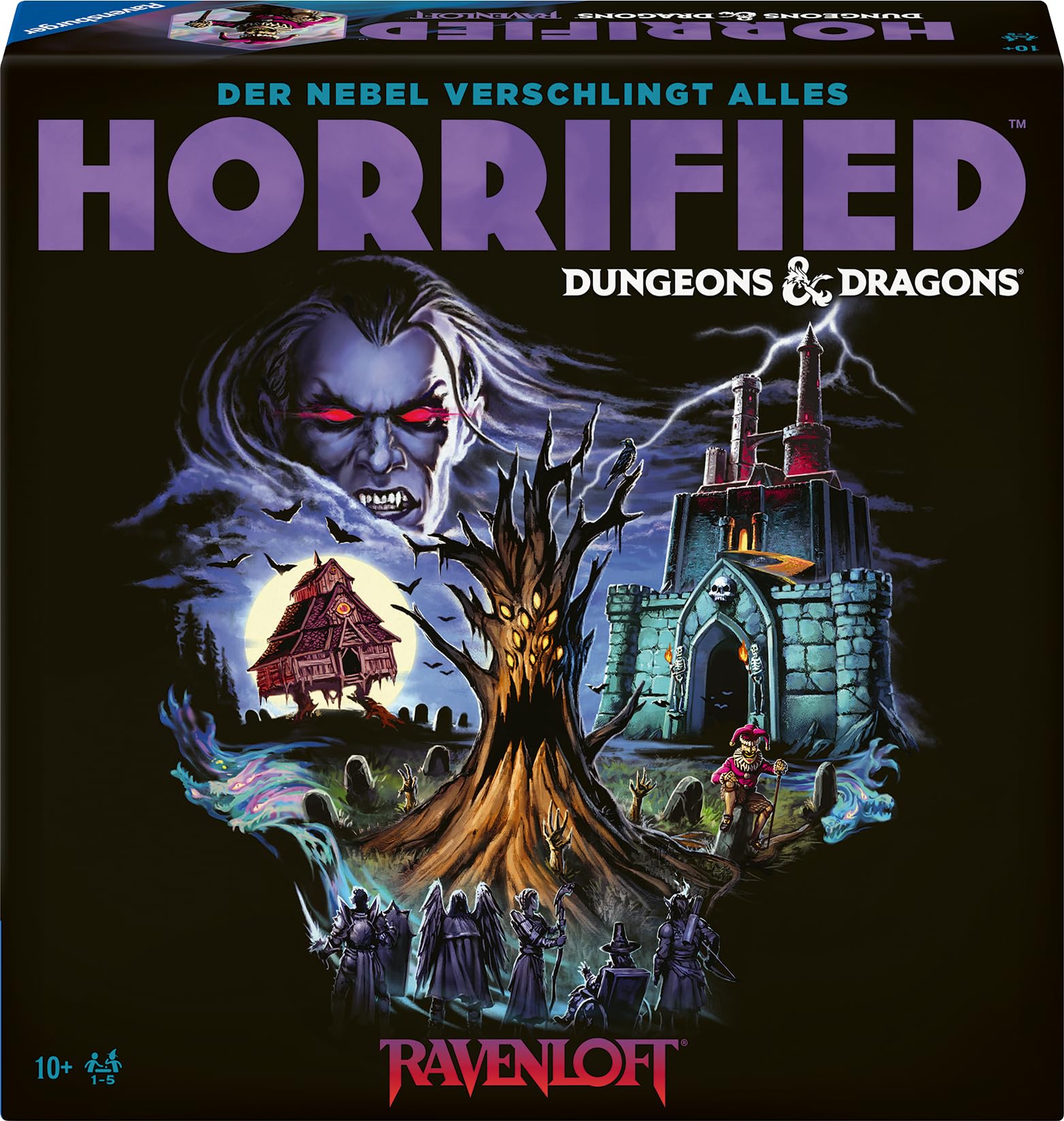 Ravensburger 25017 - Horrified: Dungeons & Dragons 2 – Strategisches Brettspiel – Kooperatives Brettspiel – Monster Challenges – Strategiespiel für 1 bis 5 Spieler, ab 10 Jahre