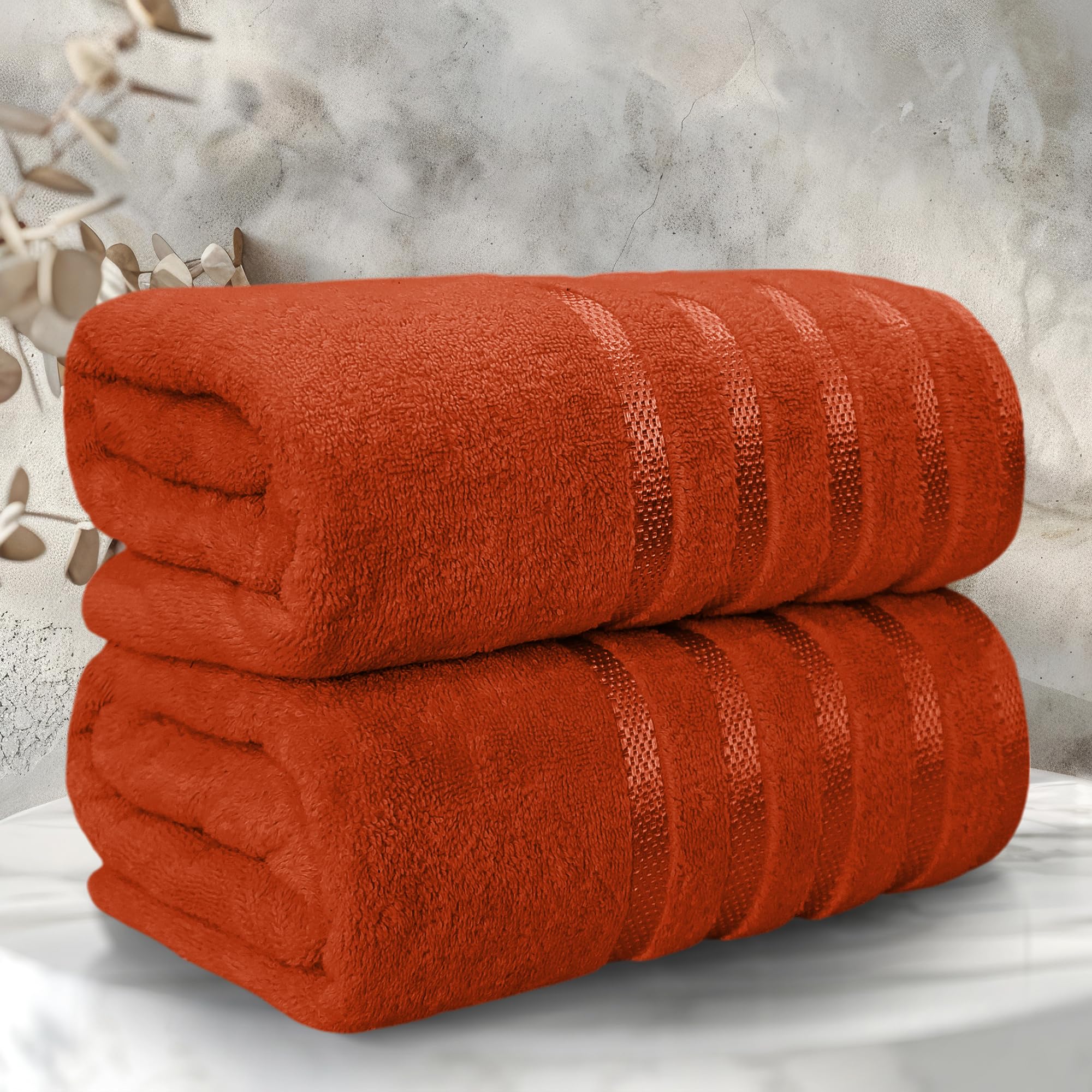 Casabella Bath Sheets - Luxury 2 Pack Bathsheet 90x180 cm - 100% Cotton Towels - Quick Dry Extra Large Bath Towel - Super Soft Highly Absorbent Jumbo Bath Sheet - Large Bathroom Towels - Orange