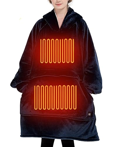 KFUBUO Heated Electric Wearable Blanket Throw Battery Operated Portable USB Cordless Outdoor Hoodie Sweatshirt - Heated Blanket Navy