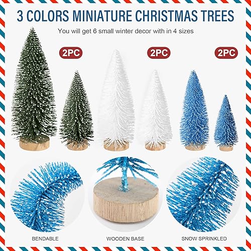 Miniatura 6 de Hatisan 6 piezas de mini árboles de Navidad, árboles de cepillo de botellas pequeñas con base de madera, árboles de Navidad artificiales para