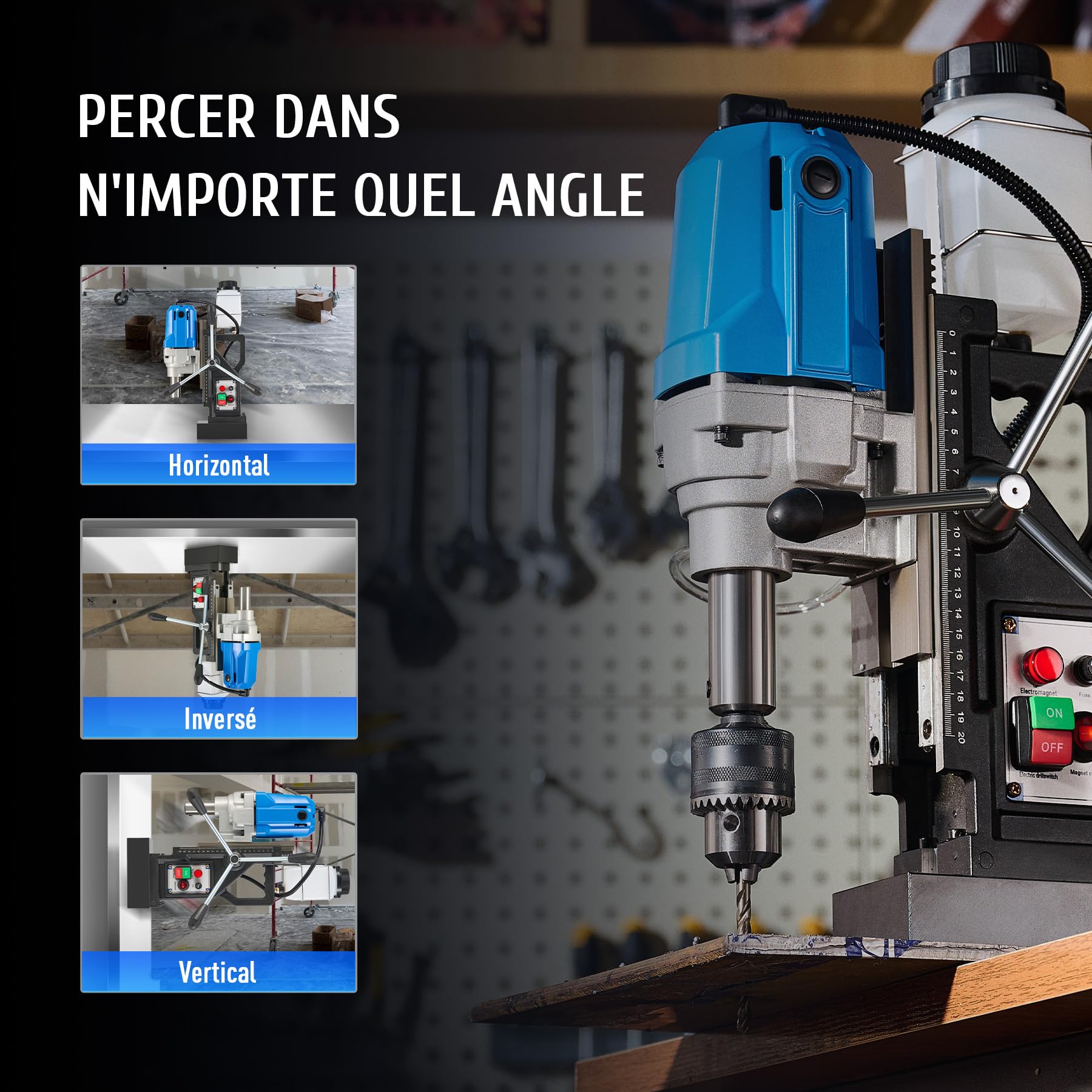ZELCAN 1100W Perceuse Magnétique Portable Diamètre 40mm Profondeur 50mm Moteur en Cuivre Perceuse à Colonne Électrique 550 tr/min avec Base Électromagnétique 12000 N