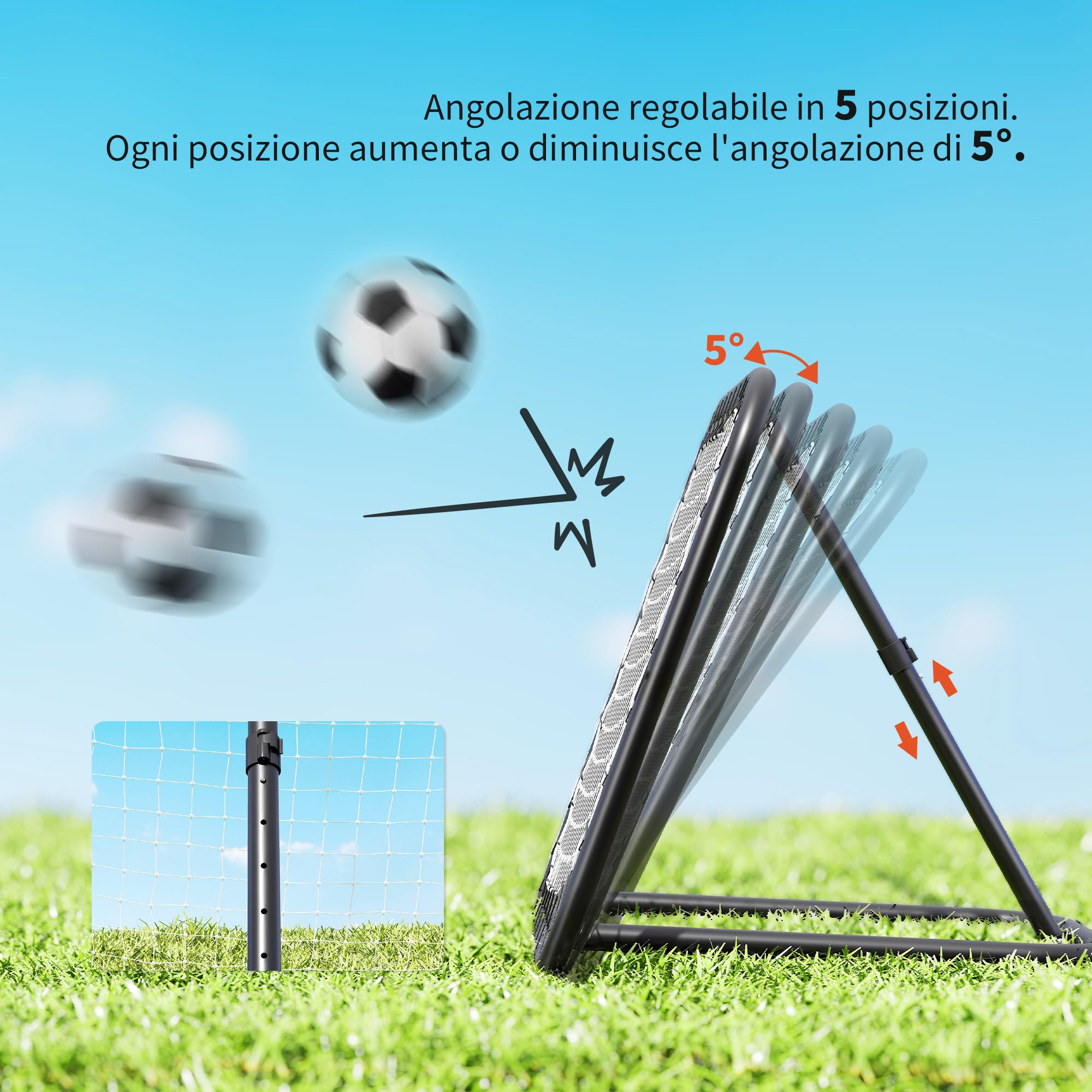 HOMCOM Rete di Rimbalzo per Calcio, Rete da Calcio Rimbalzante e Pieghevole con Angolazione Regolabile in Metallo, per Allenamento Baseball e Pallavolo, 78x84x65-78 cm, Nero