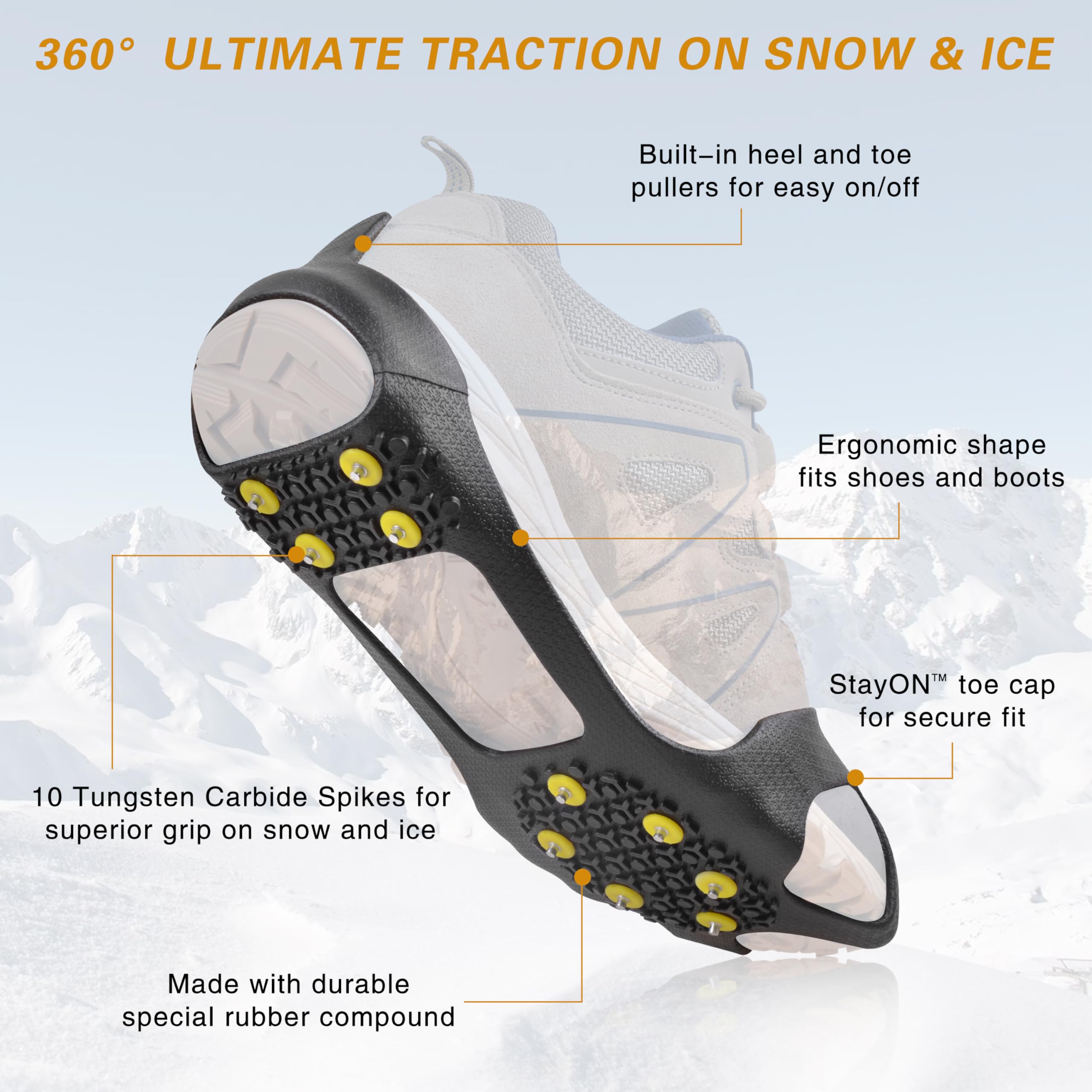 Ice Cleats Snow Traction Cleats for Shoes and Boots,10-Studs Anti-Slip Ice Grippers Rubber Crampons Cleats for Walking on Snow and Ice Slip-on Stretch Overshoe Footwear(L)