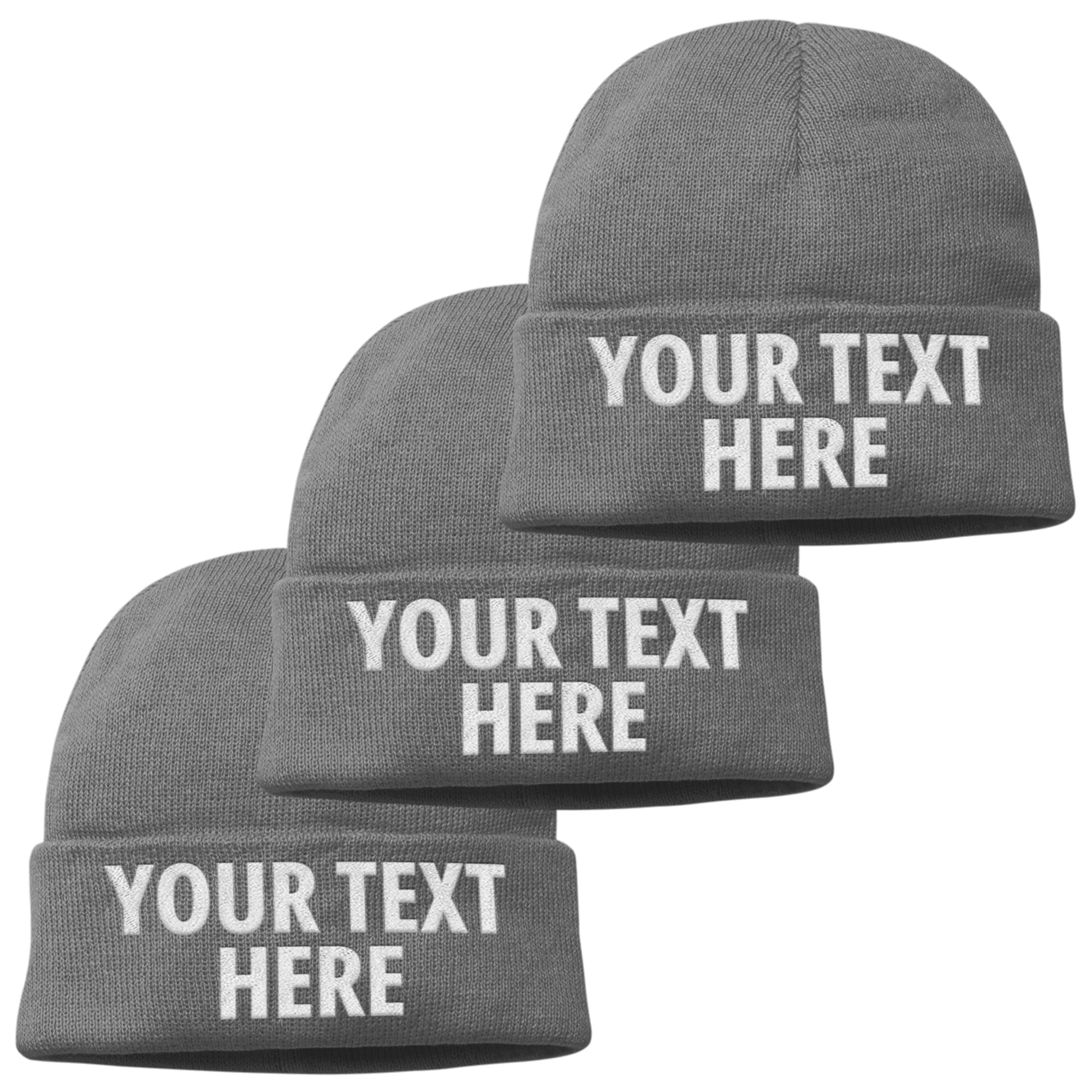 3 Pack Custom Beanie Hats, Fully Embroidered Add Any Text, 16 Colors, Customized Workwear Small Business