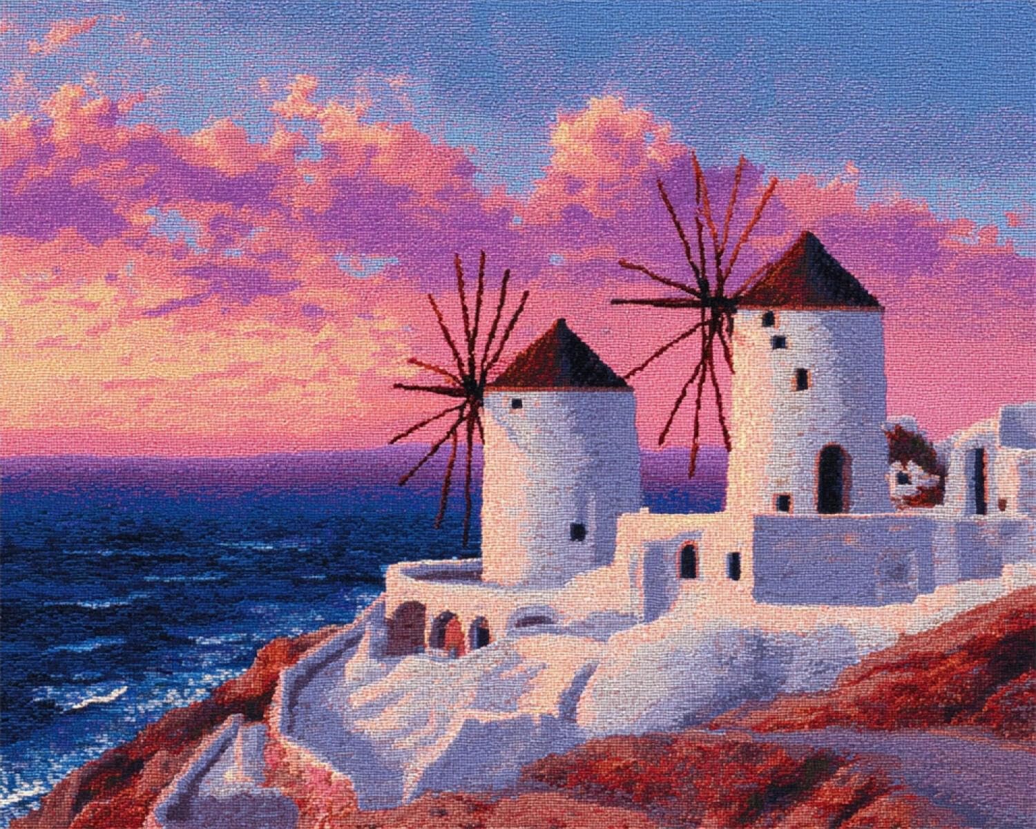 Henypt DIY Latch Hook Rug Kit Seaside Windmill 80x160cm