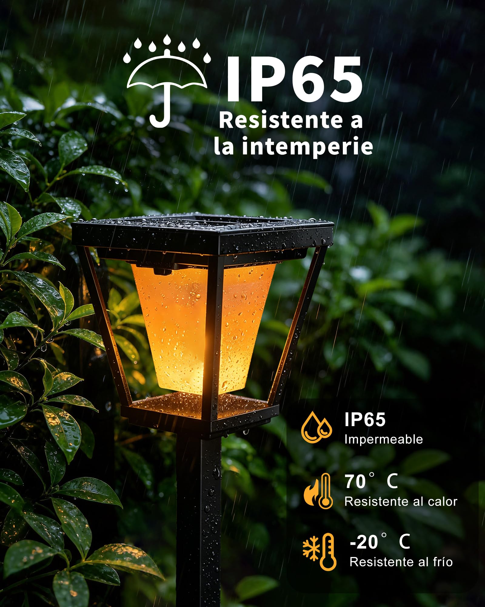 6 lámparas solares para exteriores con efecto de llama parpadeante, inalámbricas | 2 modos (luz blanca cálida/llama parpadeante), impermeable IP65, encendido y apagado automático, estaca para jardín o terraza