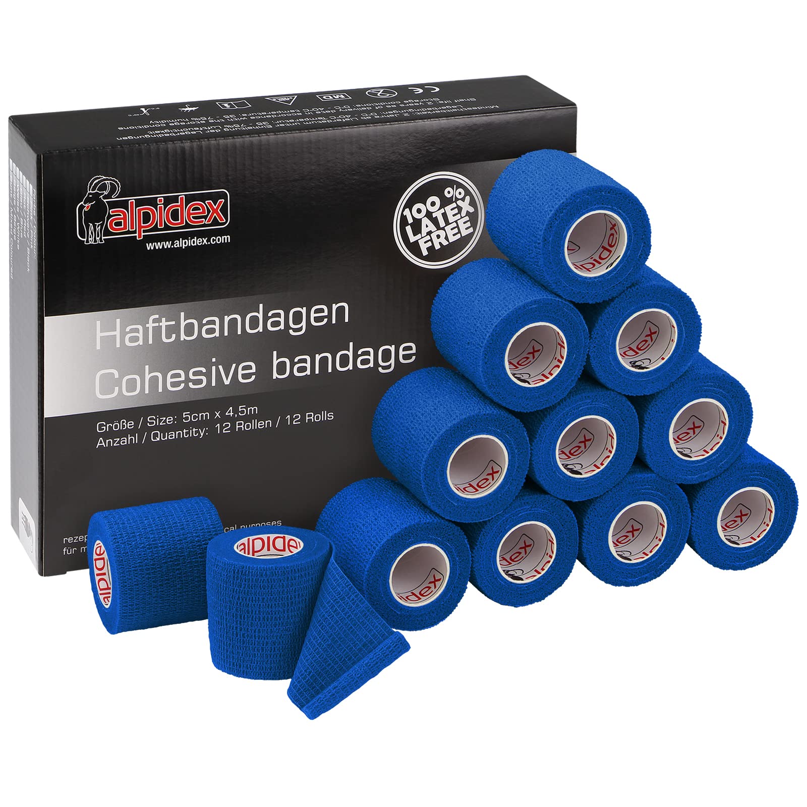 ALPIDEX 12 Rollos Venda Adhesiva 5 cm x 4,5 m Venda Cohesiva Envoltura Tape Deportiva Bendaje Autoadhesiva Mano Rodillas Tobillo Vet Wrap Perro Gato Caballo, Color:blanco — view 12