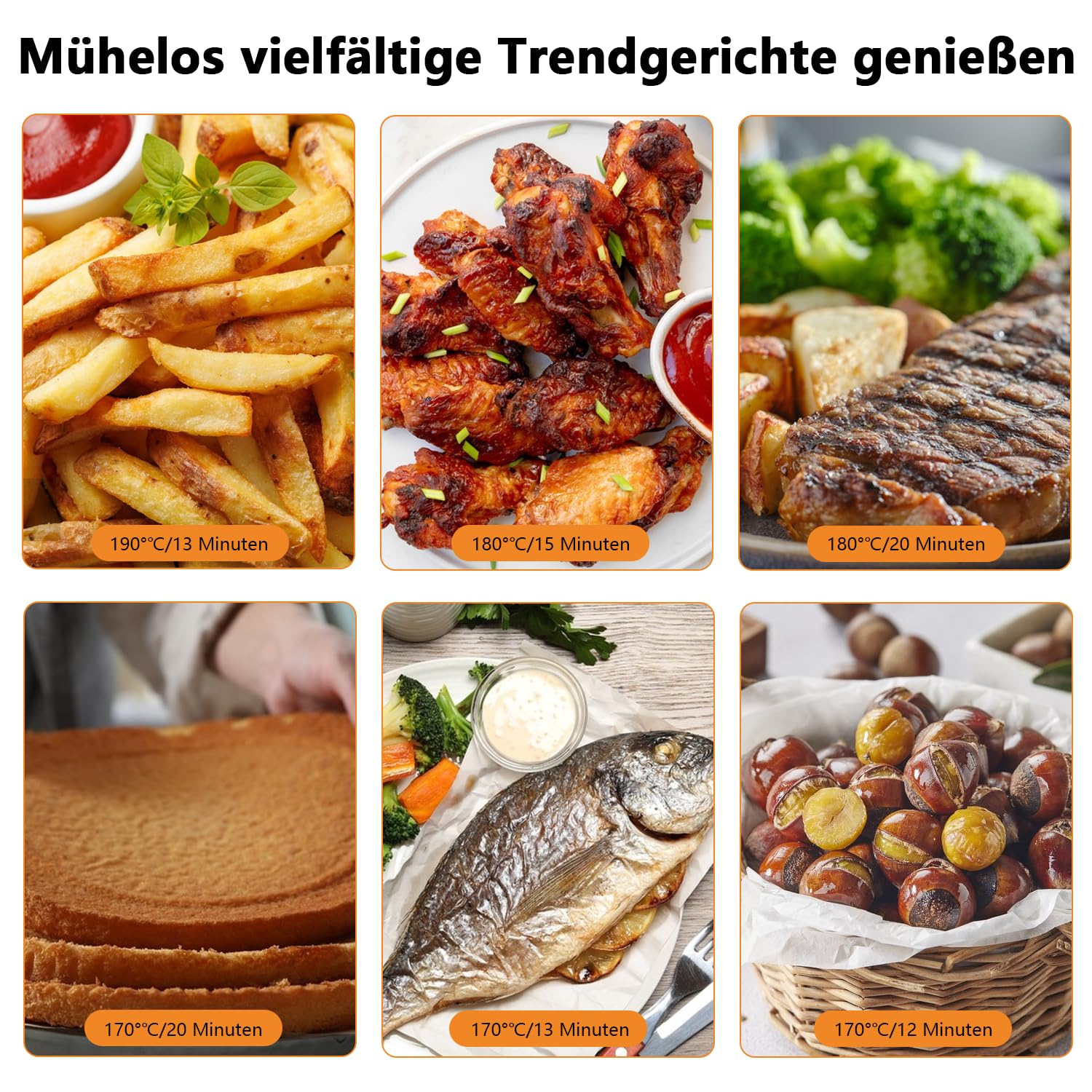 Heißluftfritteuse 4L Airfryer,1350W 9 in 1 Multifunktionalität Touchscreen Air Fryer mit Glaskorb&Sichtfenster&8 Smart Programme&24h Timer,Frittieren,Braten,Backen für Familie,Spülmaschinenfest BPA