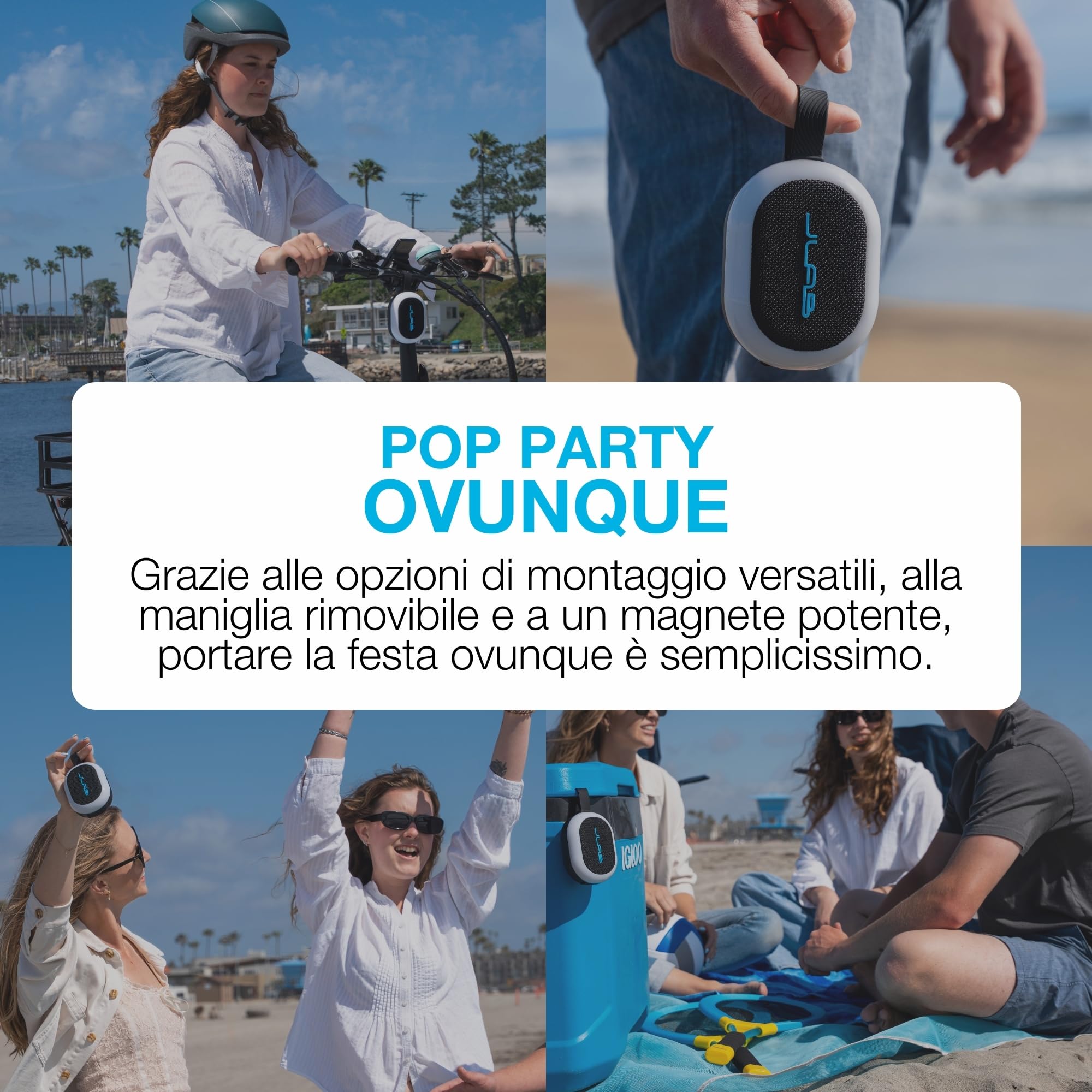 JLab Pop Party Cassa Bluetooth Ultra-Portatile con 8+ ore di riproduzione - Altoparlante Wireless da 5W per Esterni e Viaggi con Luci RGB e Audio Potente, Resistente all'Acqua IP55, Blu navy