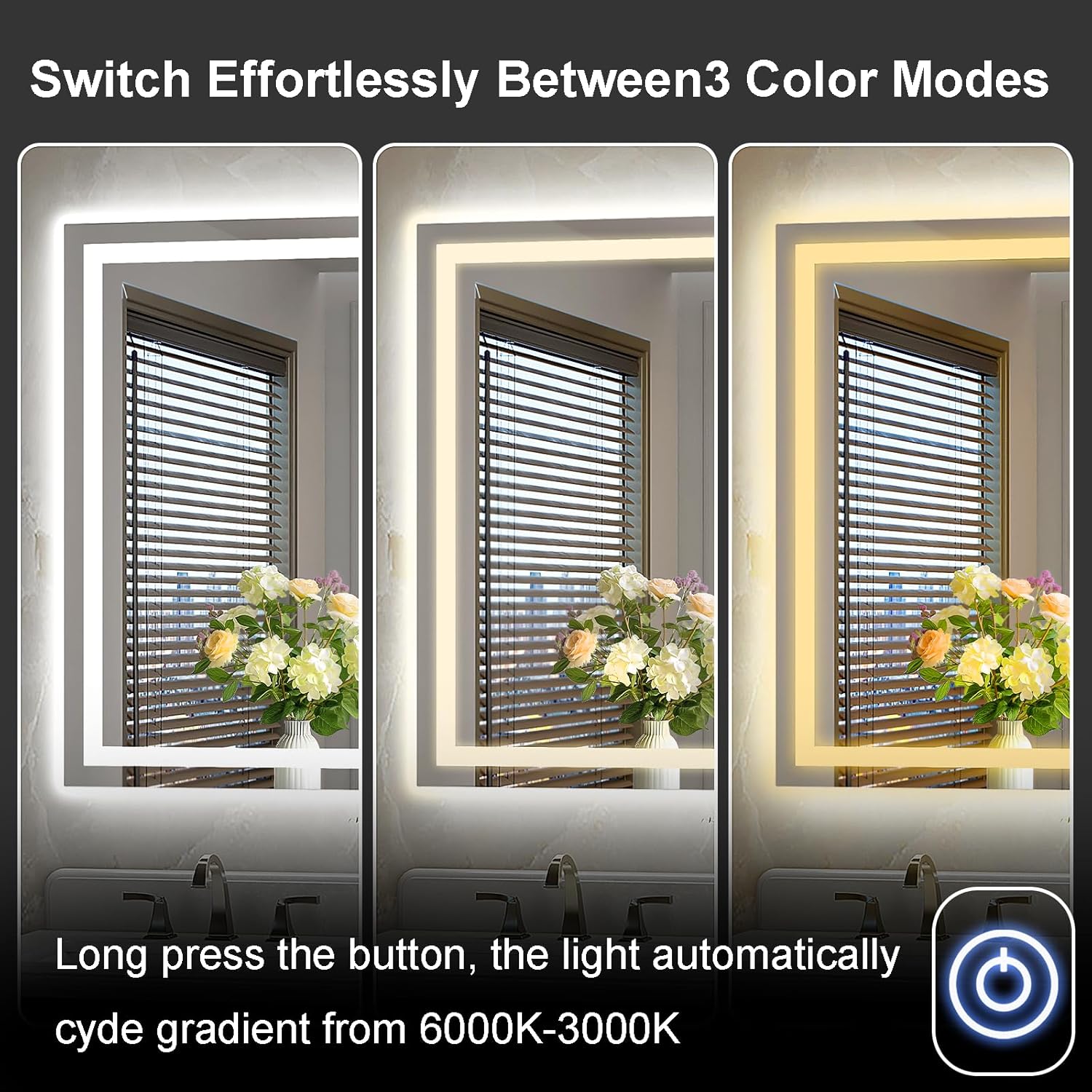 LED Bathroom Mirror 60"x36" Inch Lighted Bathroom Vanity Mirror with Lights, Large, Brighter Frontlit and Backlit Light up Anti Fog Mirror, Tempered Glass, 3-Color Dimmable, Memory Function