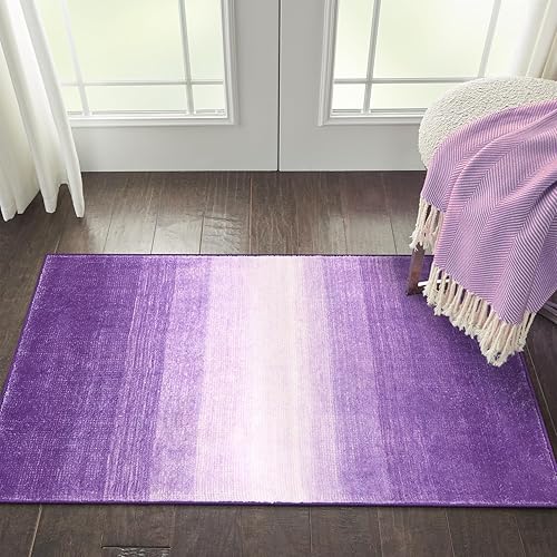 Wonnitar Modern Ombre Purple Rug 2x3, Small Washable Bathroom Rugs, Non-Slip Bedroom Throw Mat Bath Rug, Non-Shedding Gradient Soft Indoor Floor Carpet for Bedside Kitchen Entryway (Purple,2'x3')