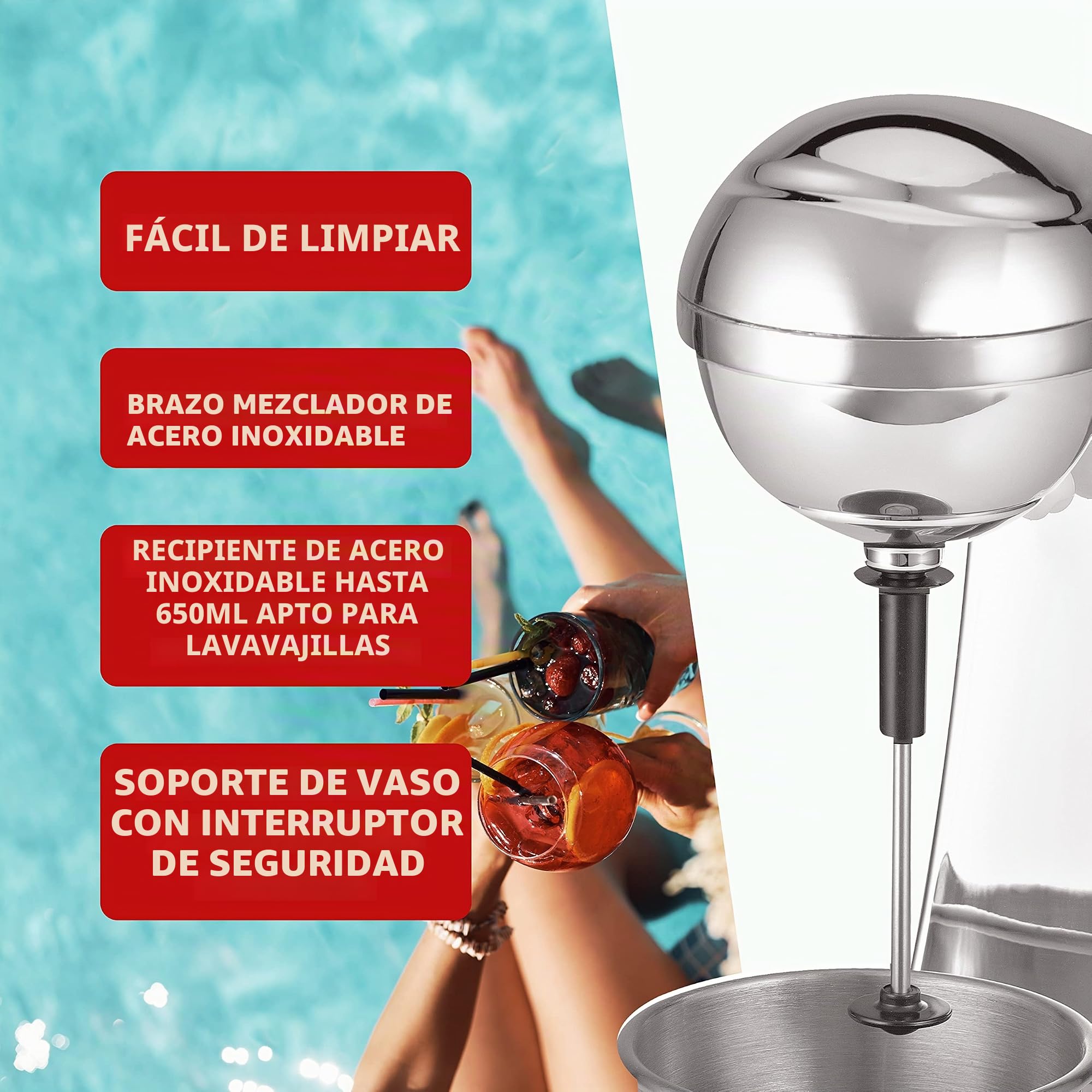 Clatronic® Batidora de bar y espumador de leche en uno, preparador de batidos con recipiente de acero inoxidable de 650 ml y práctico portavasos, batidora con 2 velocidades, 65 W, cromo, BM 3472